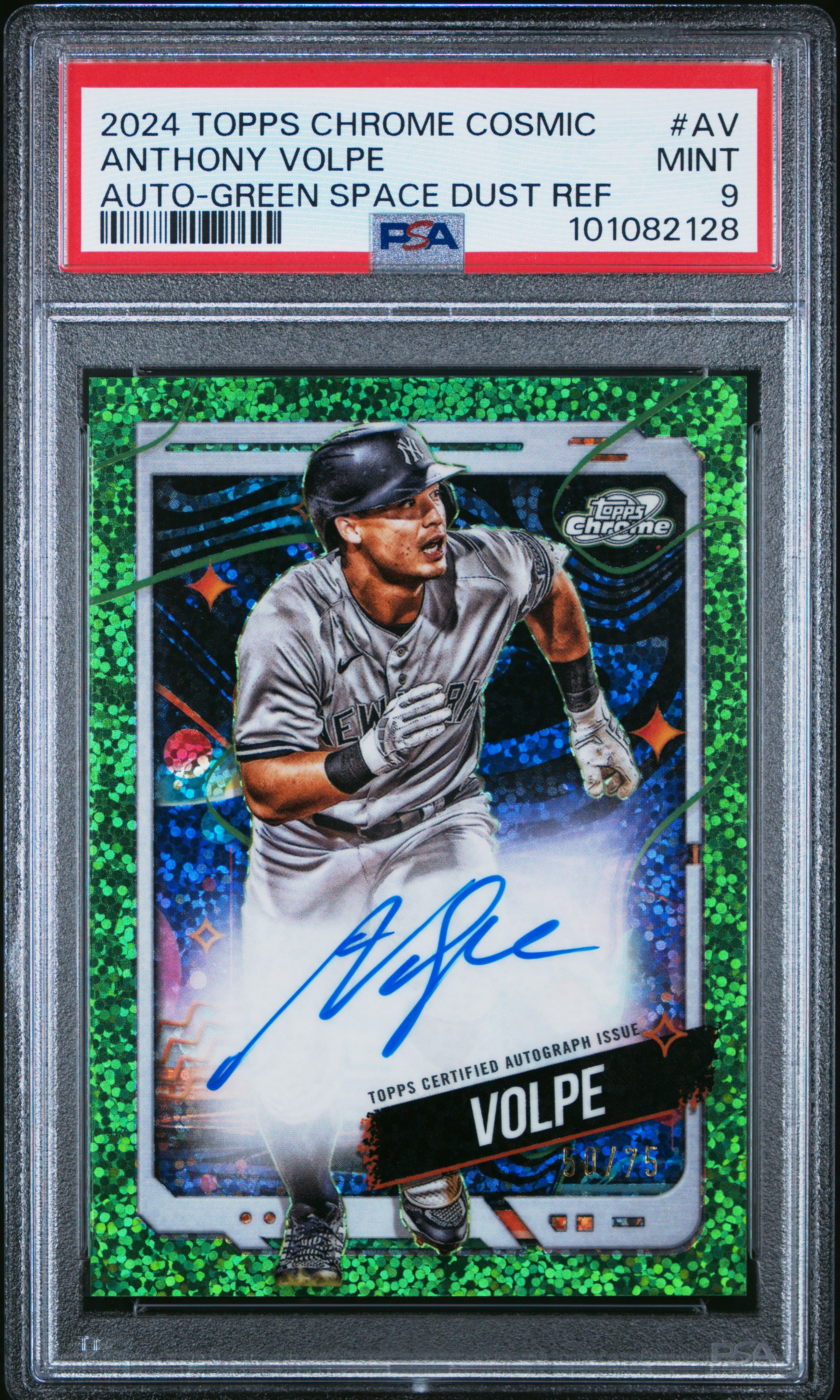 2024 Topps Chrome Cosmic Cosmic Chrome Autographs Anthony Volpe #Av (Auto-Green Space Dust Ref) Mint 9 front