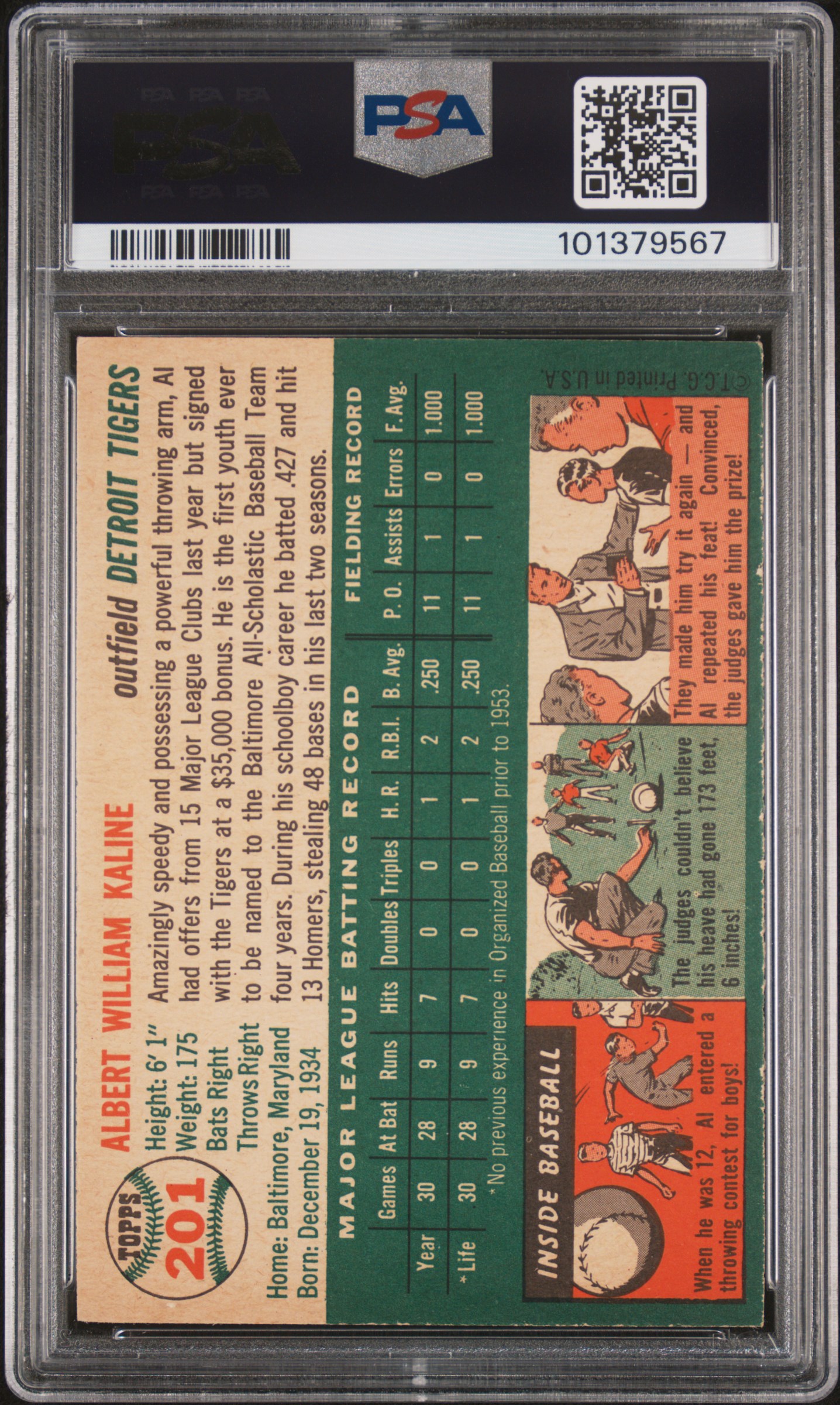 1954 Topps Al Kaline #201 Vg-Ex 4 back