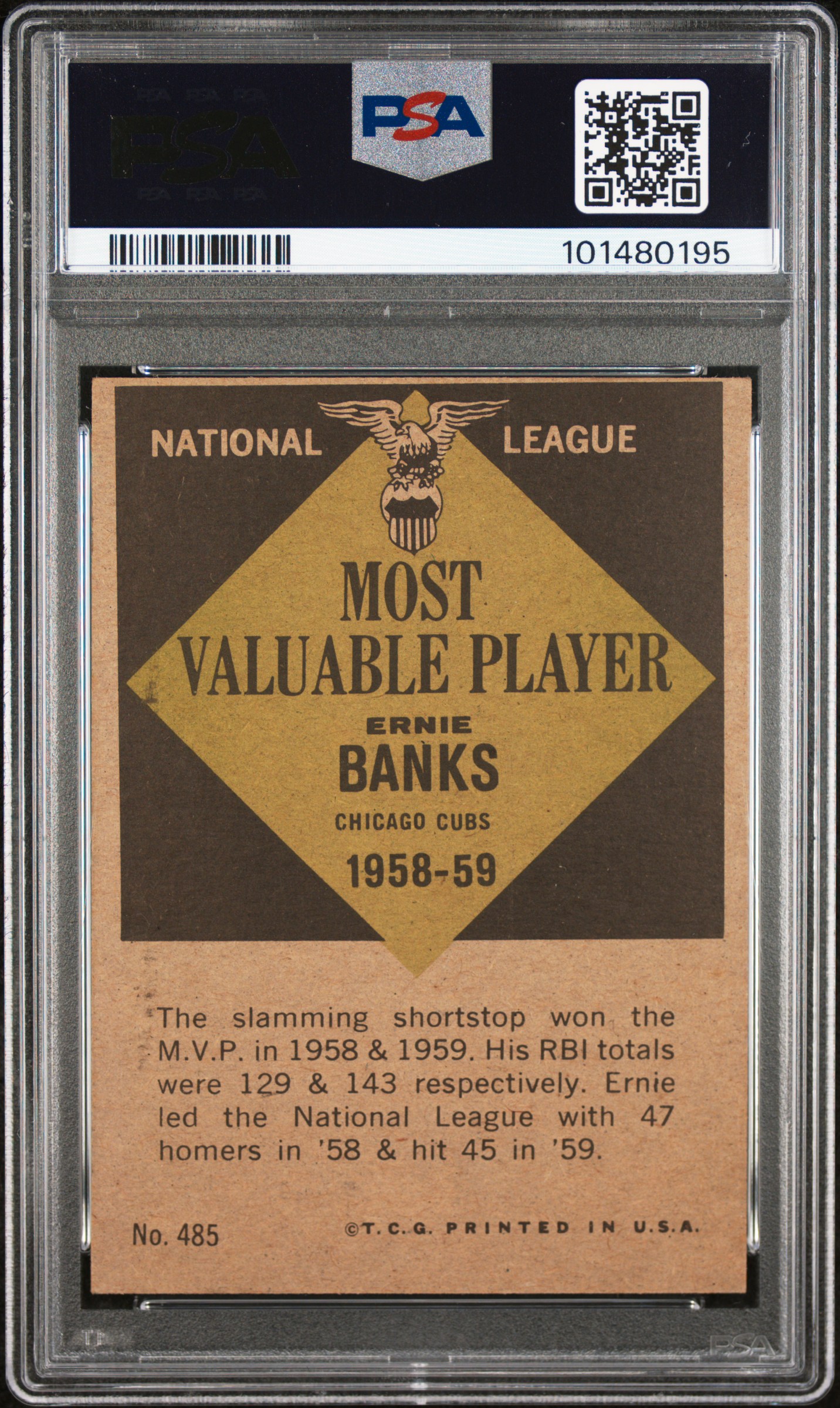 1961 Topps Ernie Banks #485 (Mvp) Vg-Ex 4 back