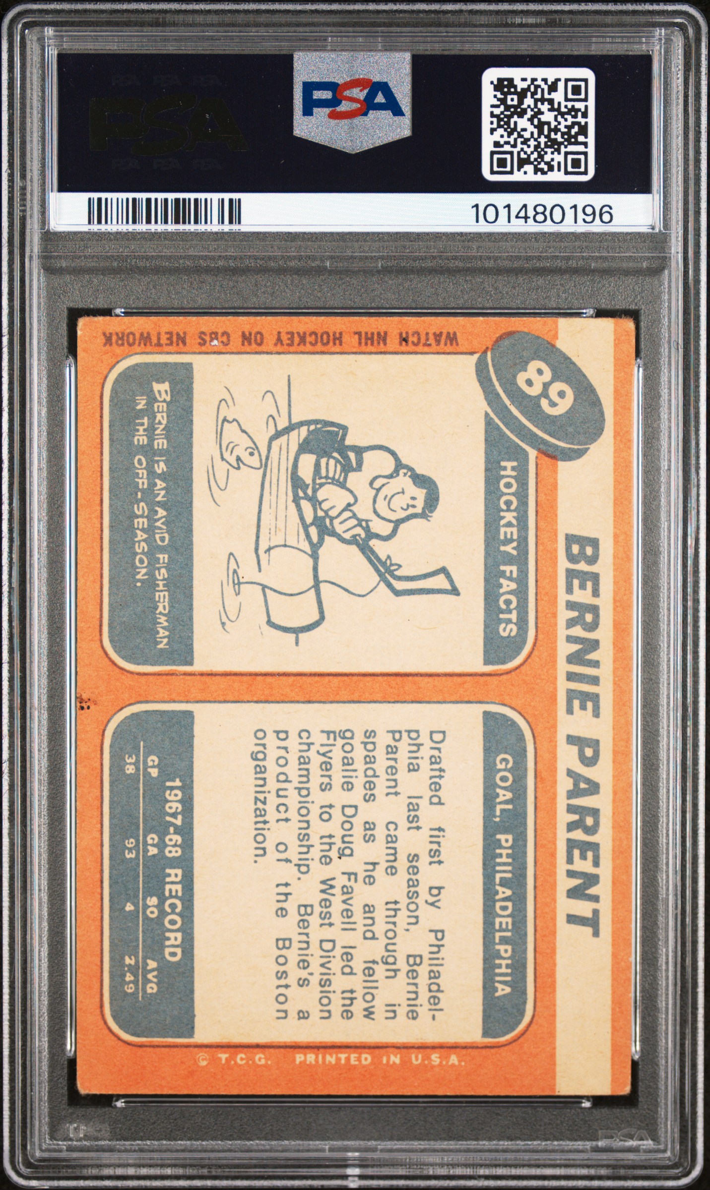 1968 Topps Bernie Parent #89 Good 2 back
