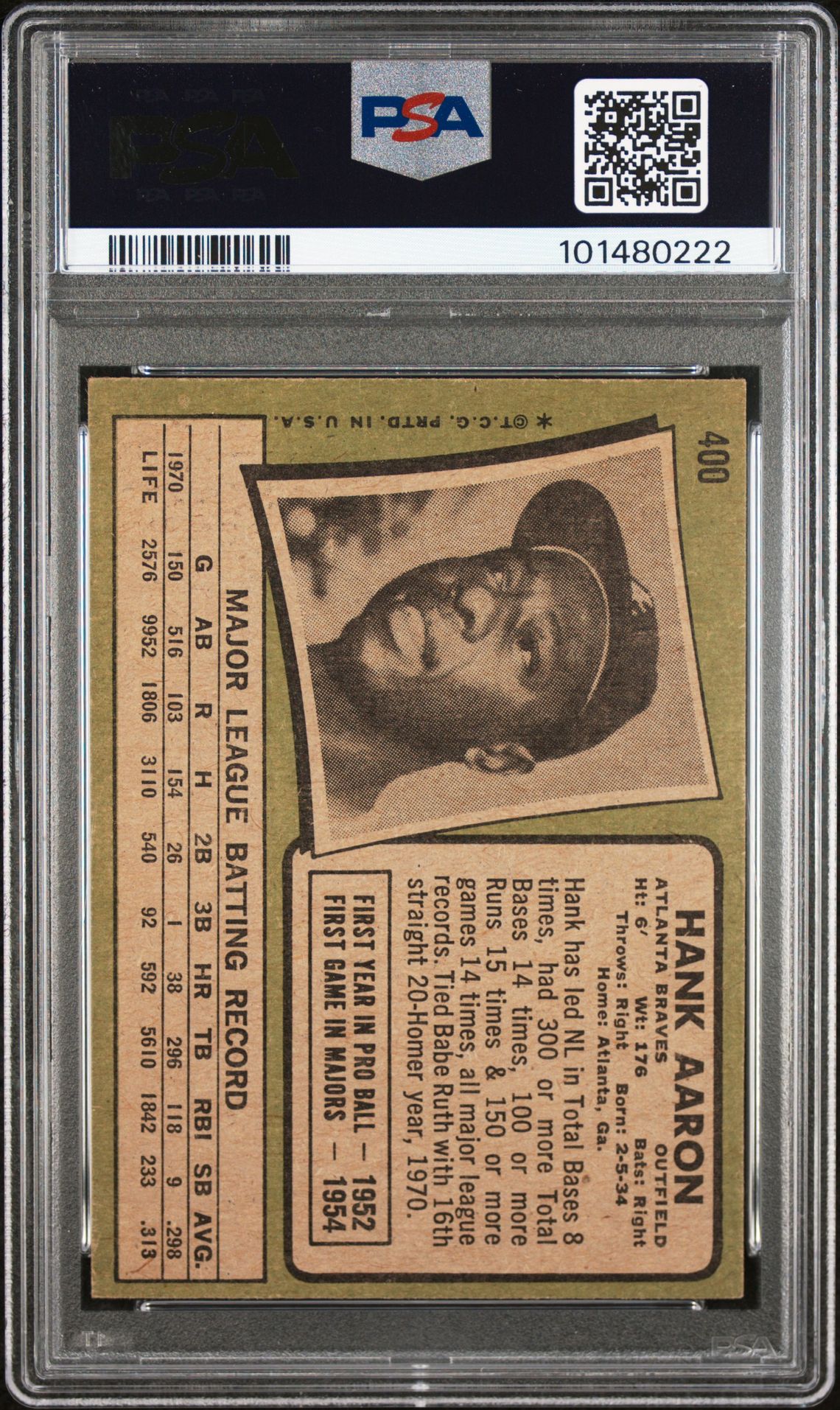 1971 Topps Hank Aaron #400 Ex 5 back