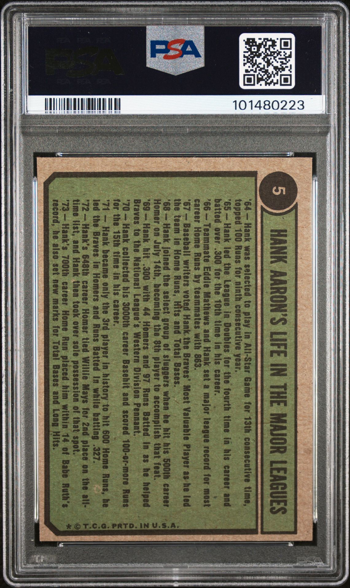 1974 Topps Hank Aaron #5 (Aaron Special 1966-69) Nm 7 back