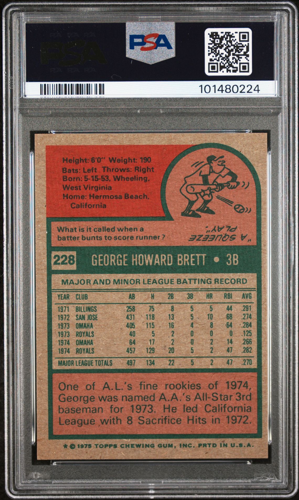 1975 Topps George Brett #228 Ex-Mt 6 back