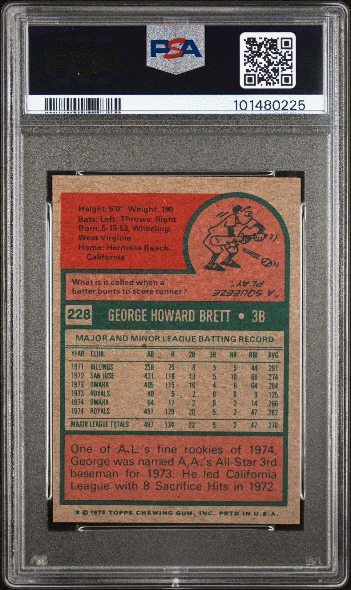 1975 Topps Mini George Brett #228 Nm 7 back