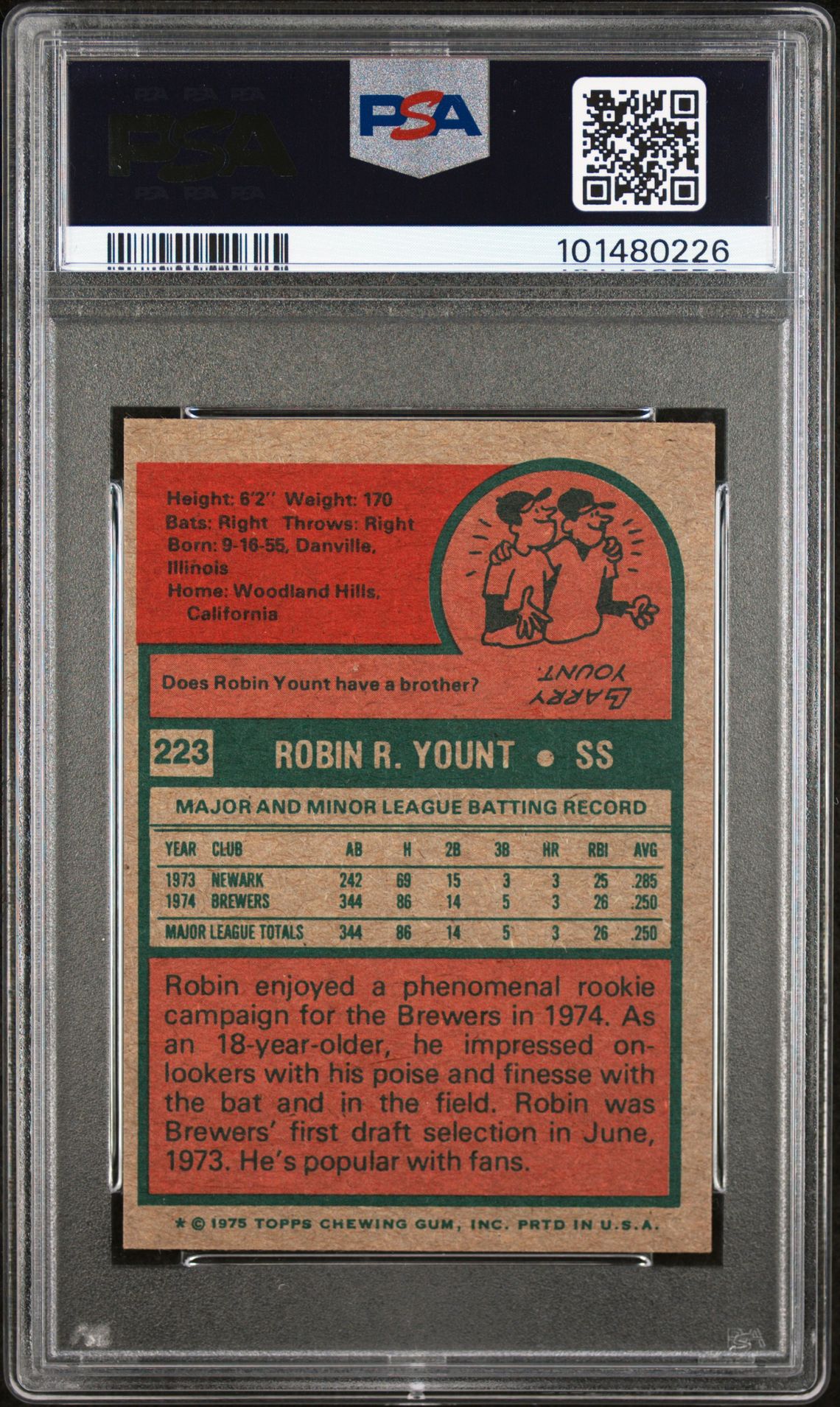 1975 Topps Mini Robin Yount #223 Nm 7 back
