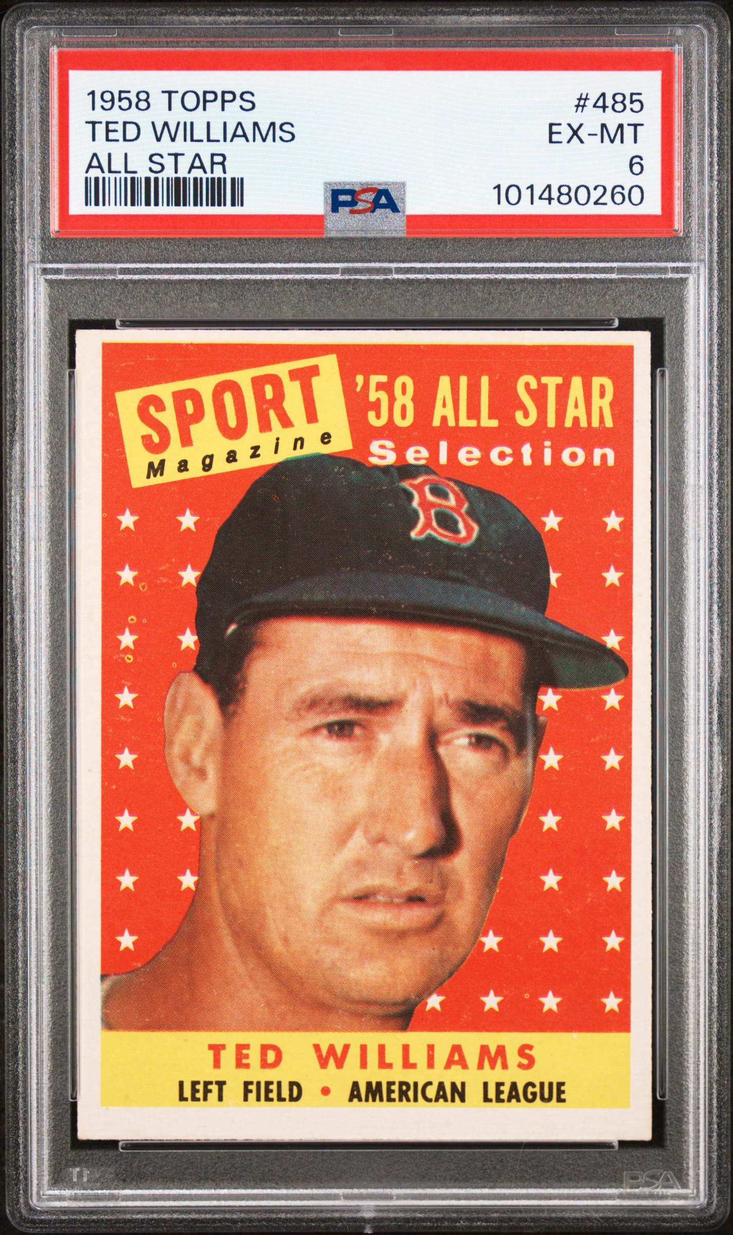 1958 Topps Ted Williams #485 (All Star) Ex-Mt 6 front