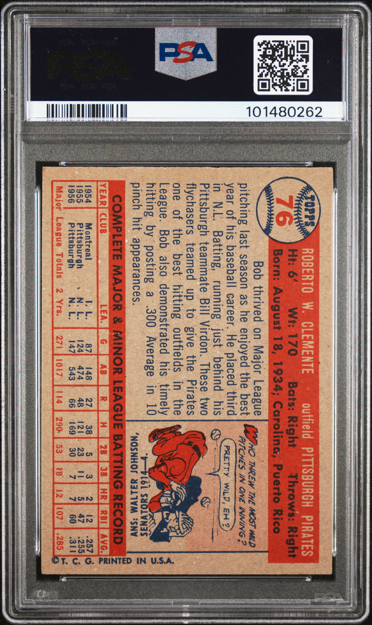 1957 Topps Bob Clemente #76 Ex-Mt 6 back