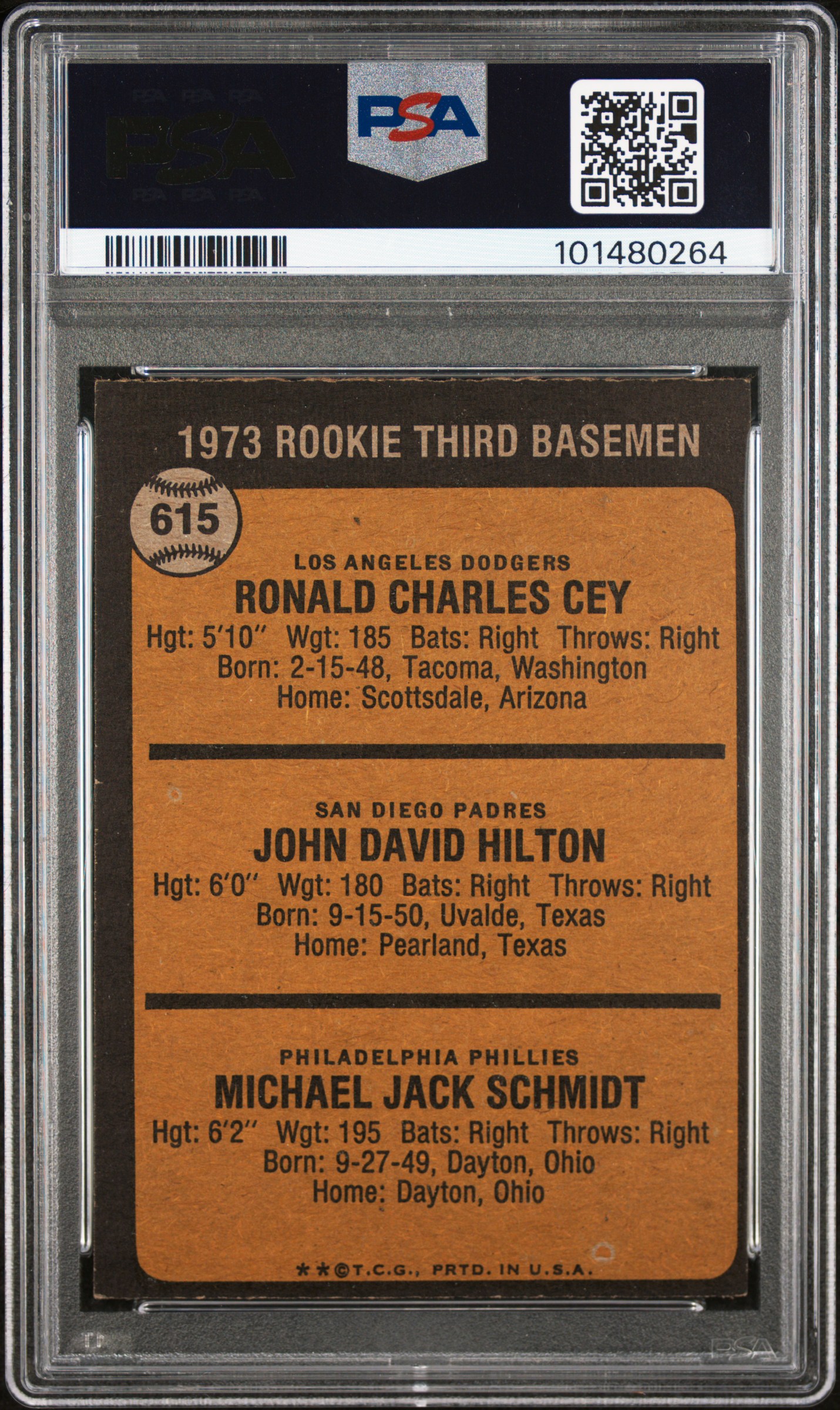 1973 Topps Rookie 3Rd Basemen #615 (Cey/Hilton/Schmidt) Nm 7 back