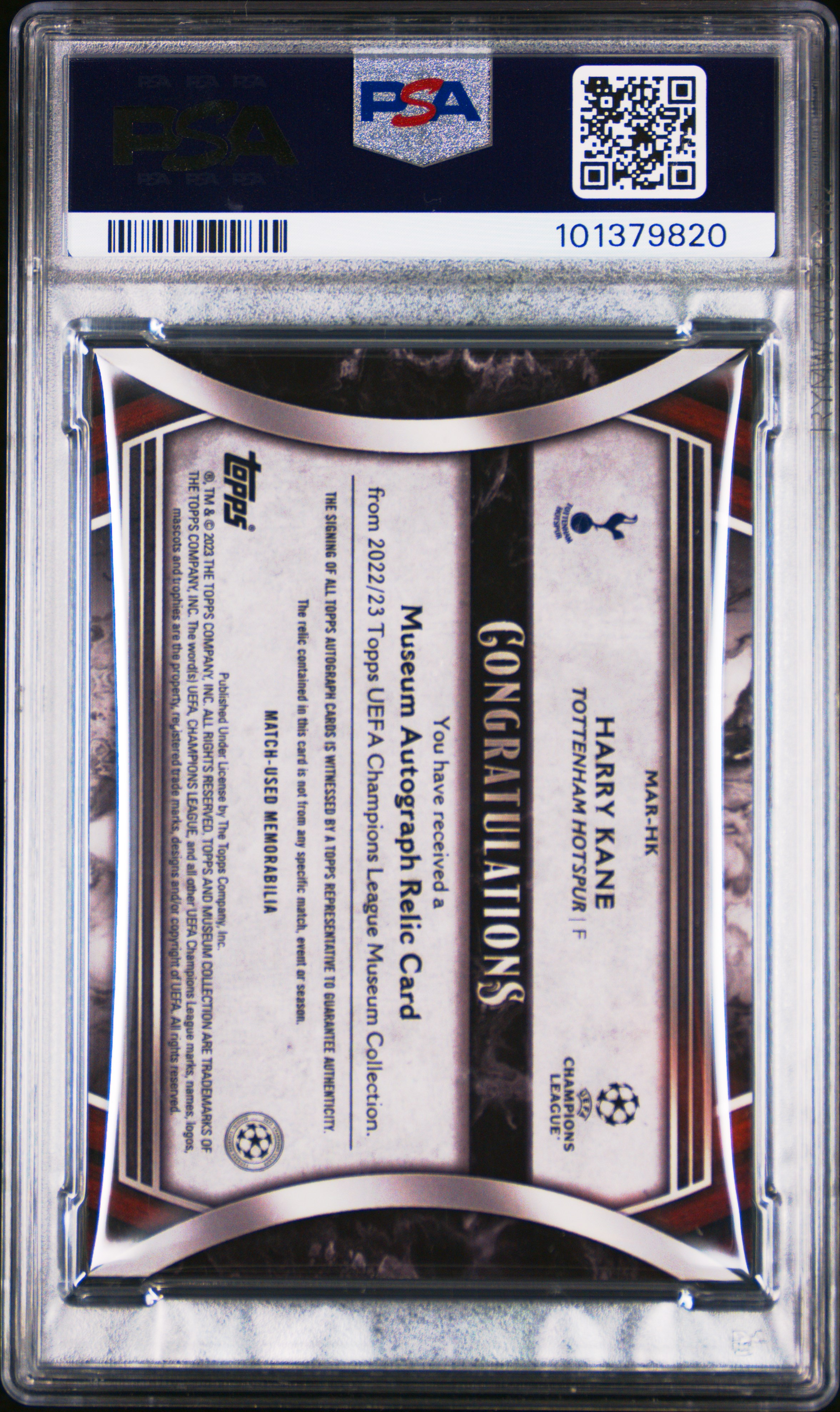 2022-23 Topps Museum Collection Uefa Champions League Museum Autograph Relics Harry Kane #Hk (Museum Auto Relic-Gold) Mint 9 back