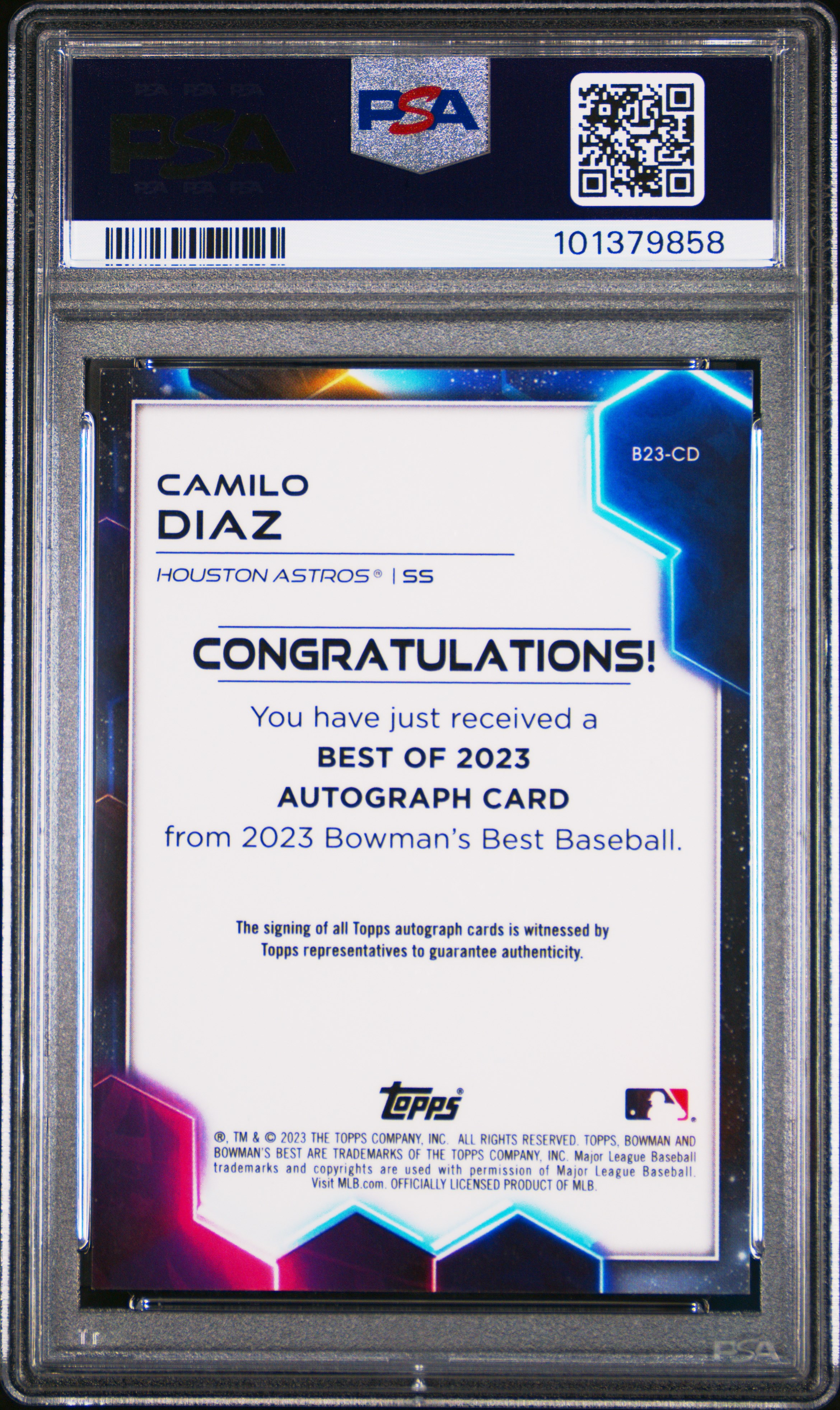 2023 Bowman's Best Best Of 2023 Autographs Camilo Diaz #B23Cd Gem Mt 10 back