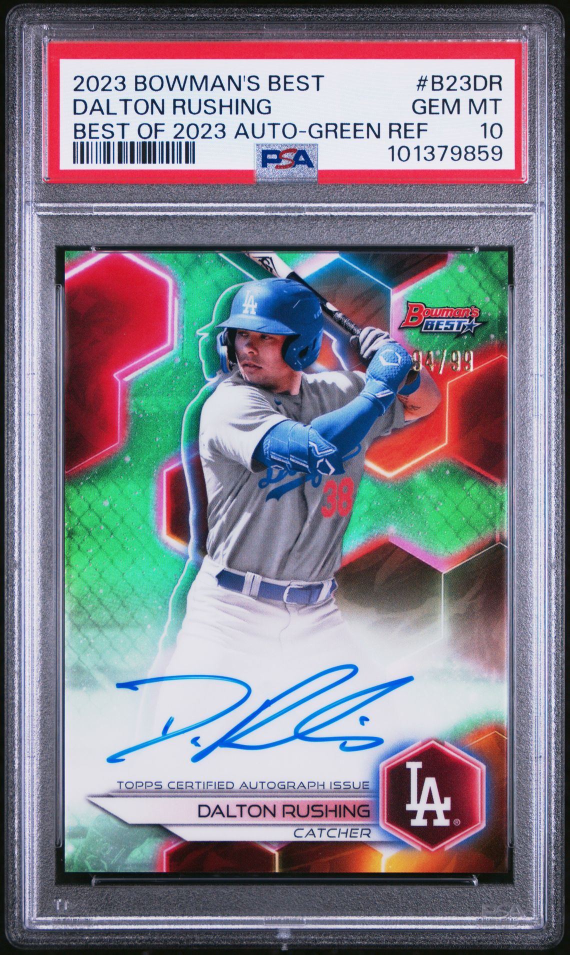 2023 Bowman's Best Best Of 2023 Autographs Dalton Rushing #B23Dr (Best Of 2023 Auto-Green Ref) Gem Mt 10 front