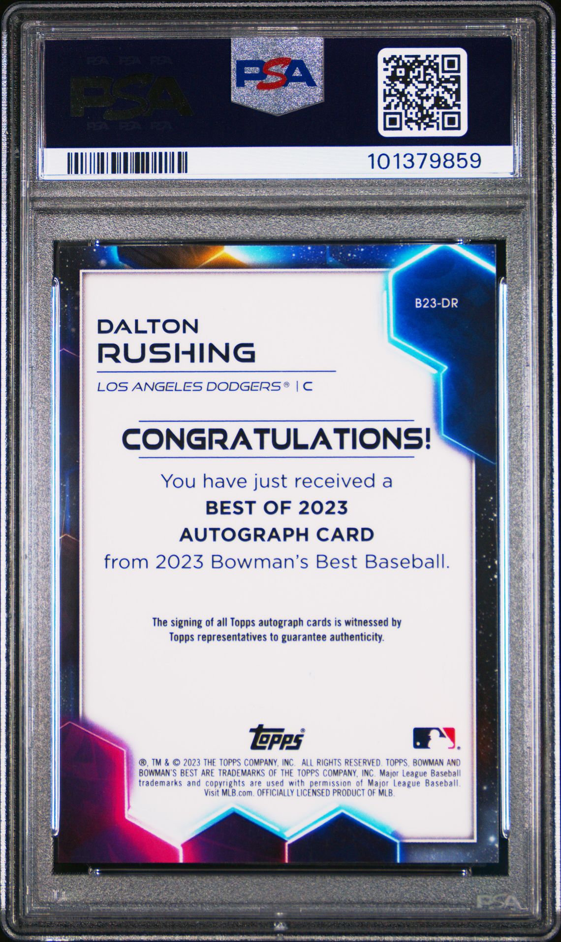 2023 Bowman's Best Best Of 2023 Autographs Dalton Rushing #B23Dr (Best Of 2023 Auto-Green Ref) Gem Mt 10 back