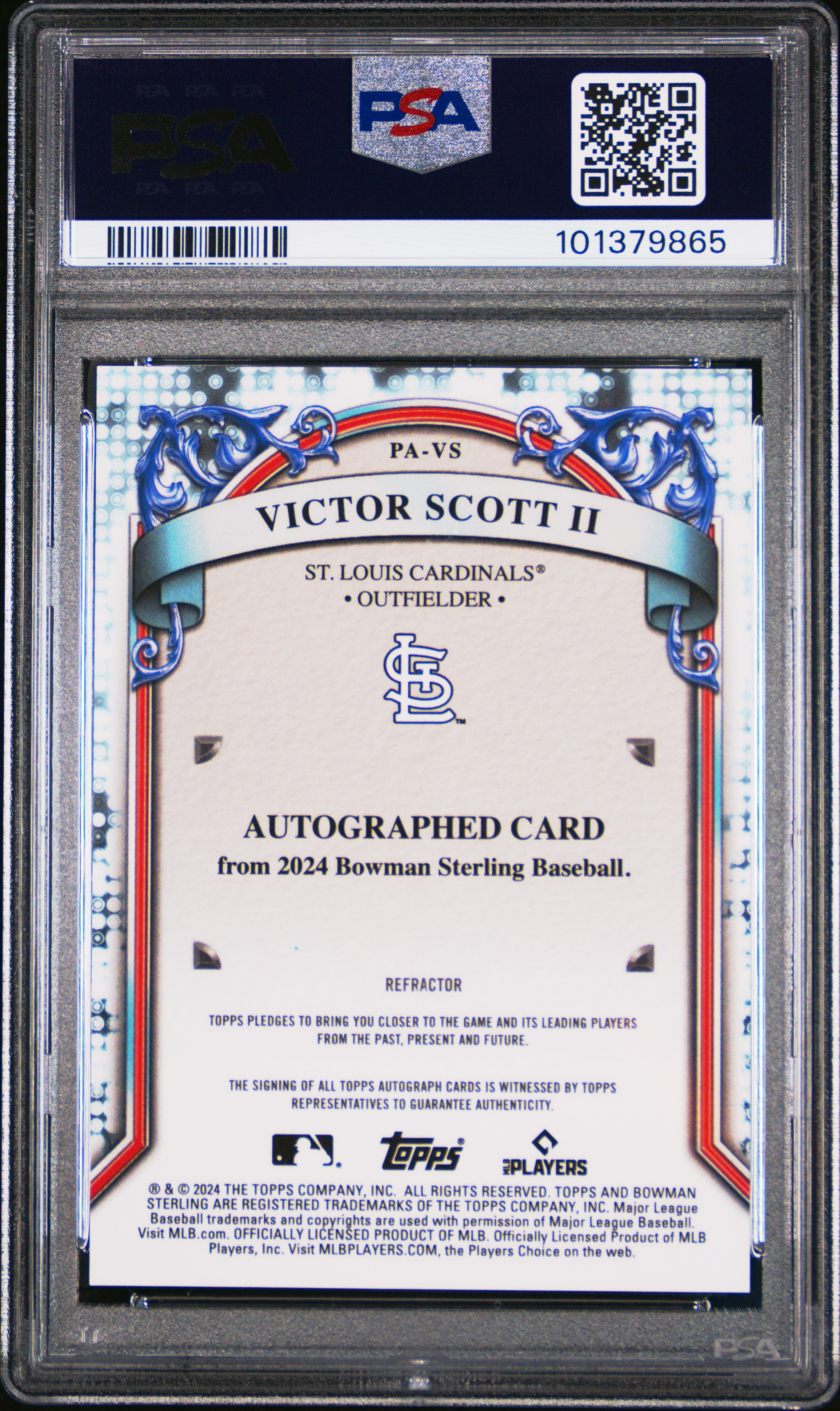 2024 Bowman Sterling Prospect Autographs Victor Scott Ii #Pavs (Prospect Auto-Refractor) Mint 9 back