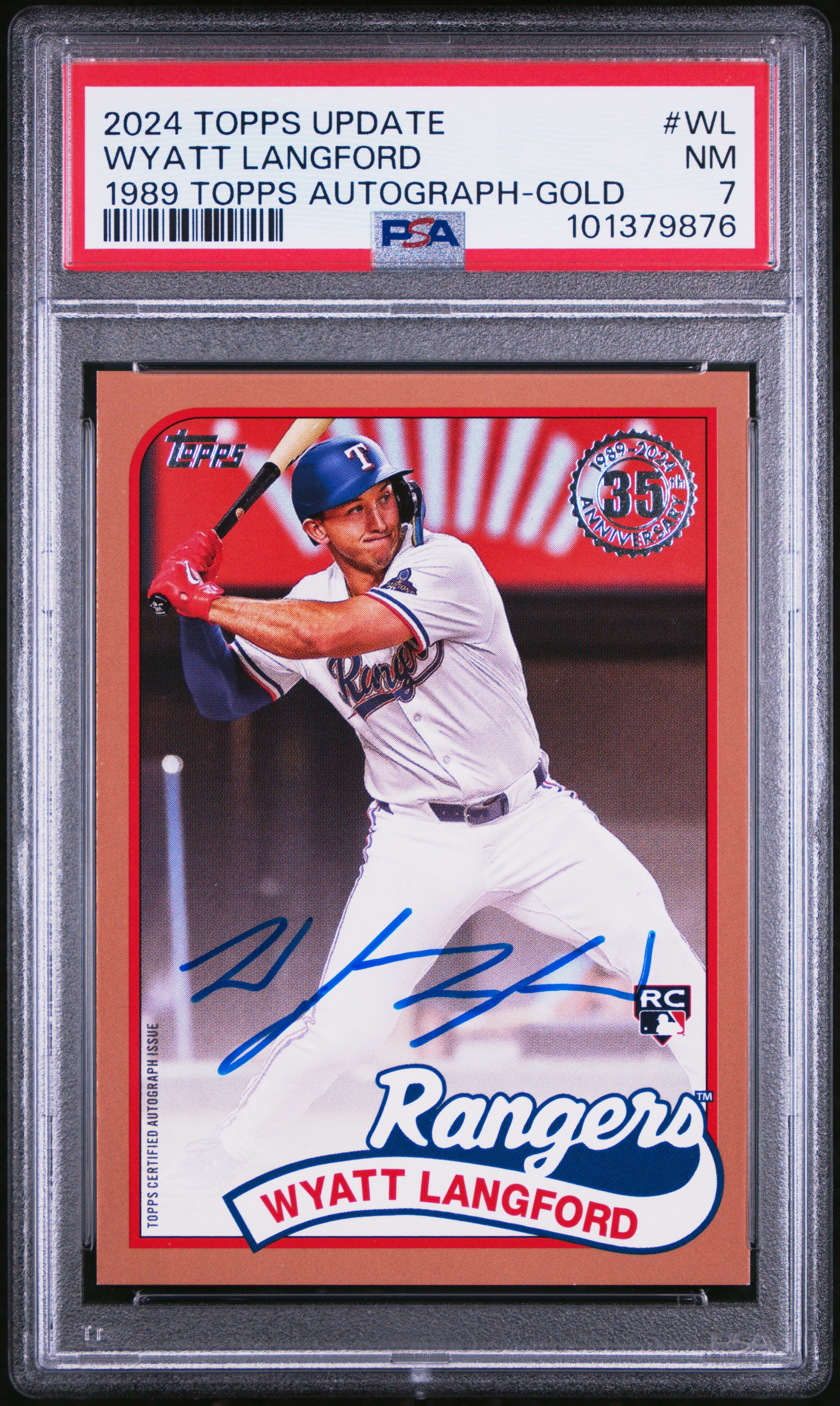 2024 Topps Update 1989 Topps Baseball Autographs Wyatt Langford #Wl (1989 Topps Autograph-Gold) Nm 7 front