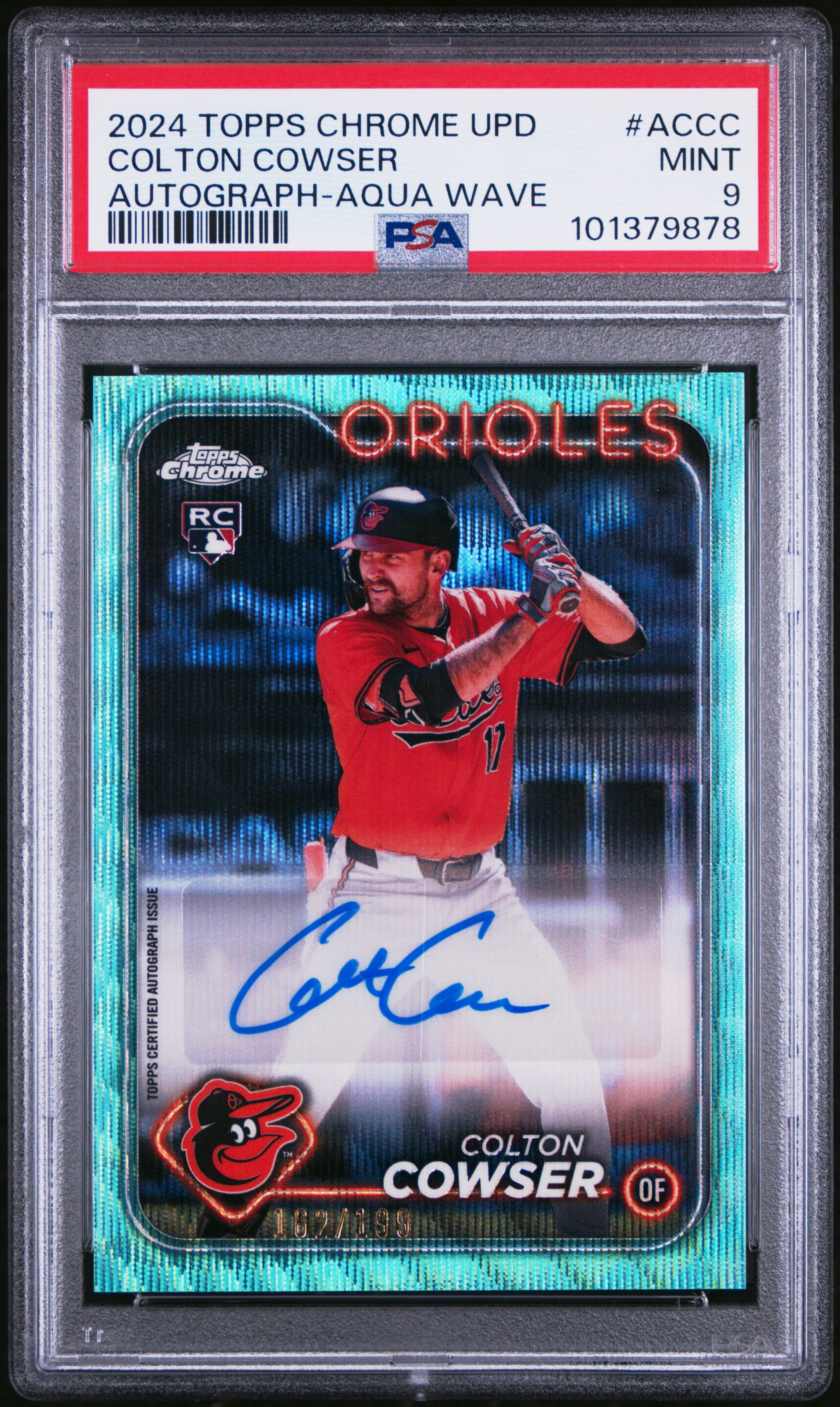 2024 Topps Chrome Update Chrome Baseball Update Series Autographs Colton Cowser #Accc (Autograph-Aqua Wave) Mint 9 front