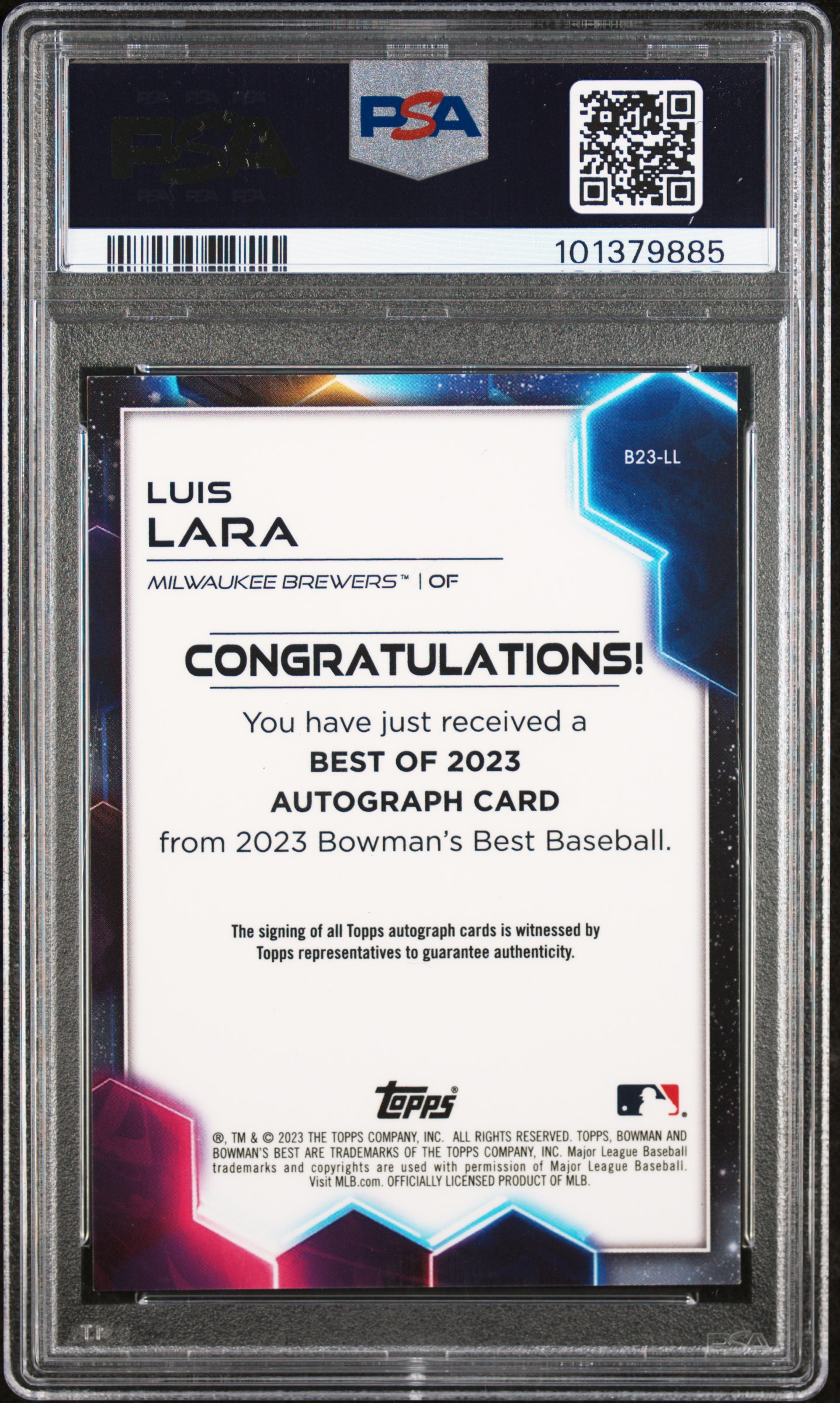2023 Bowman's Best Best Of 2023 Autographs Luis Lara #B23Ll Gem Mt 10 back