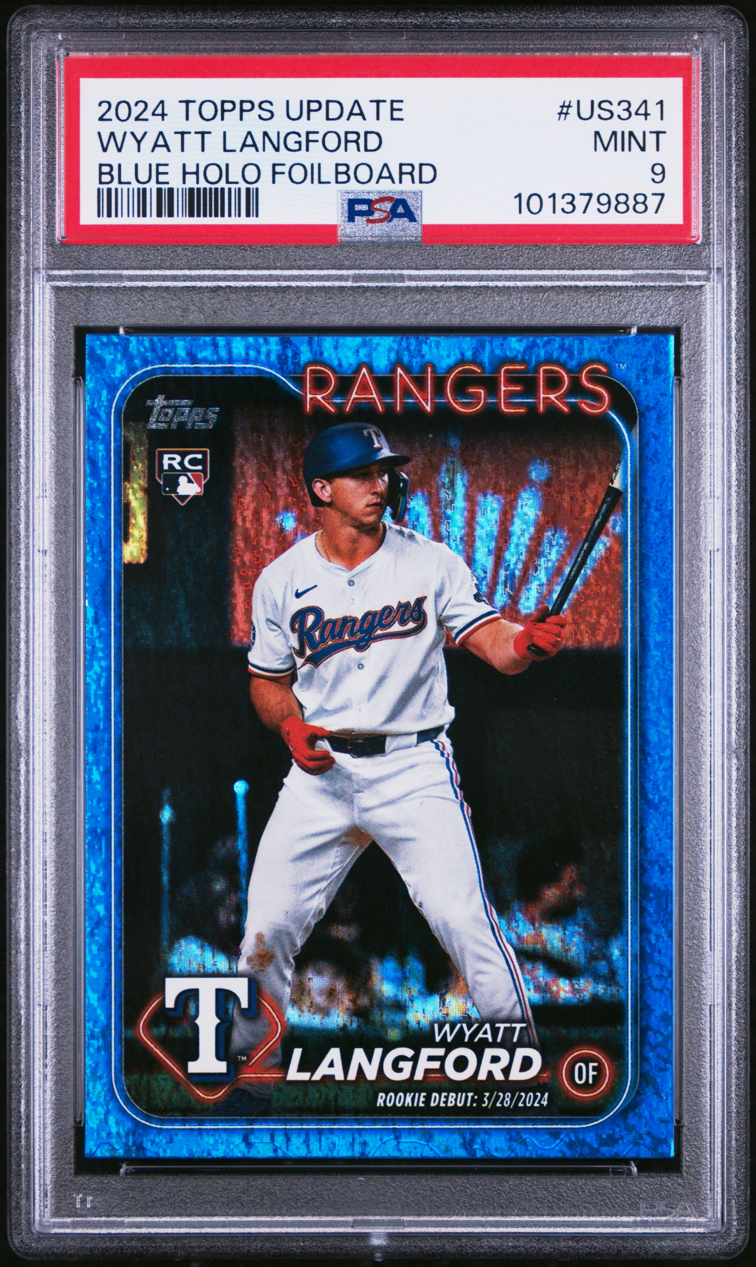 2024 Topps Update Wyatt Langford #Us341 (Blue Holo Foilboard) Mint 9 front