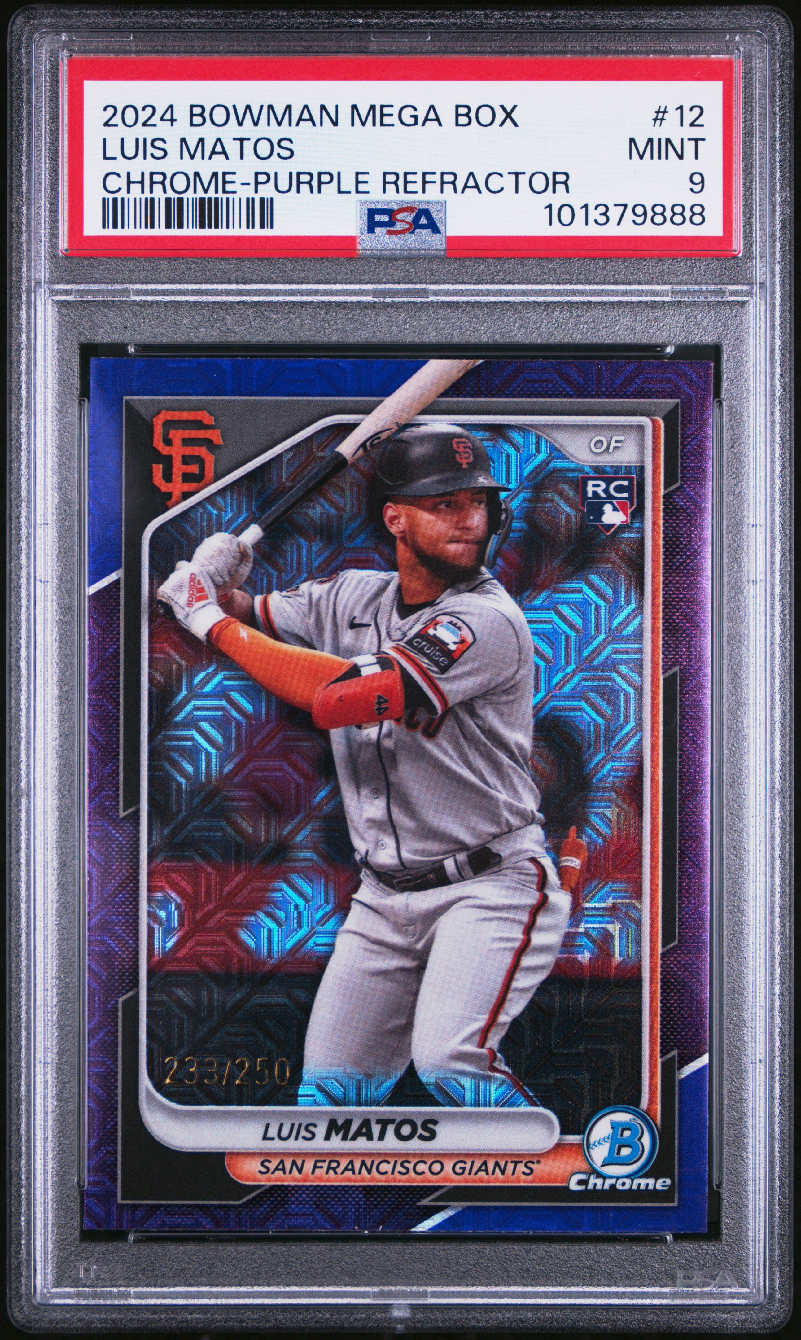 2024 Bowman Mega Box Chrome Luis Matos #12 (Chrome-Purple Refractor) Mint 9 front