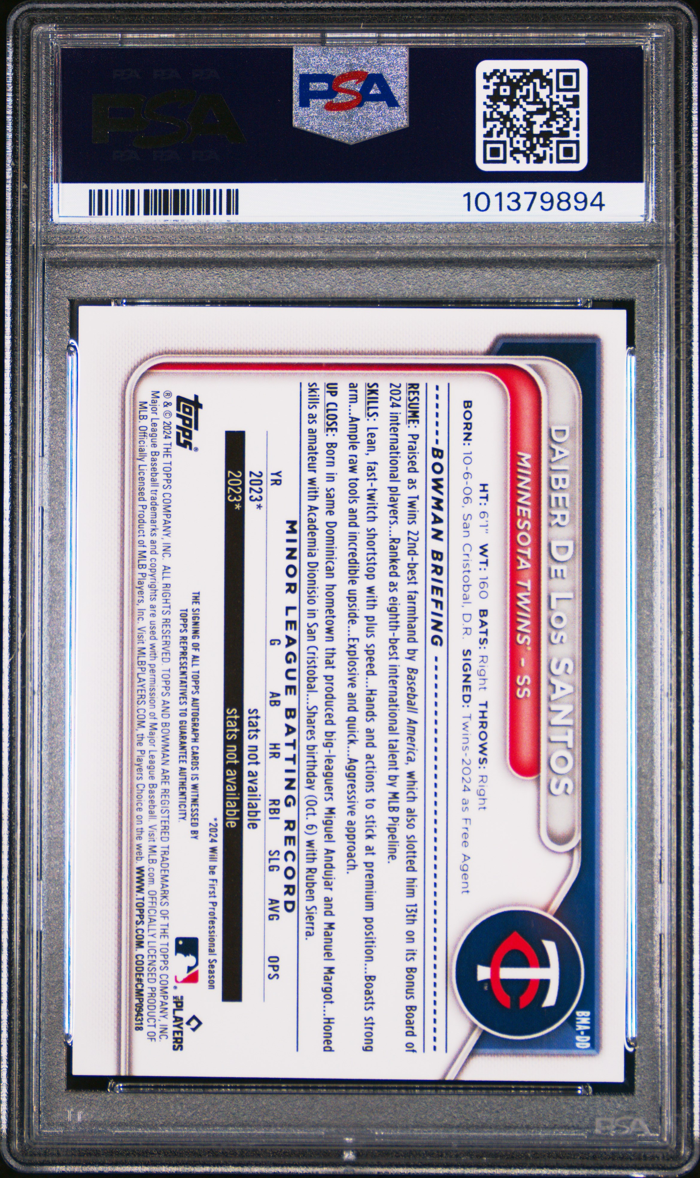 2024 Bowman Mega Box Chrome Bowman Prospect Mega Autographs Daiber De Los Santos #Dd (Prospects Autograph) Mint 9 back