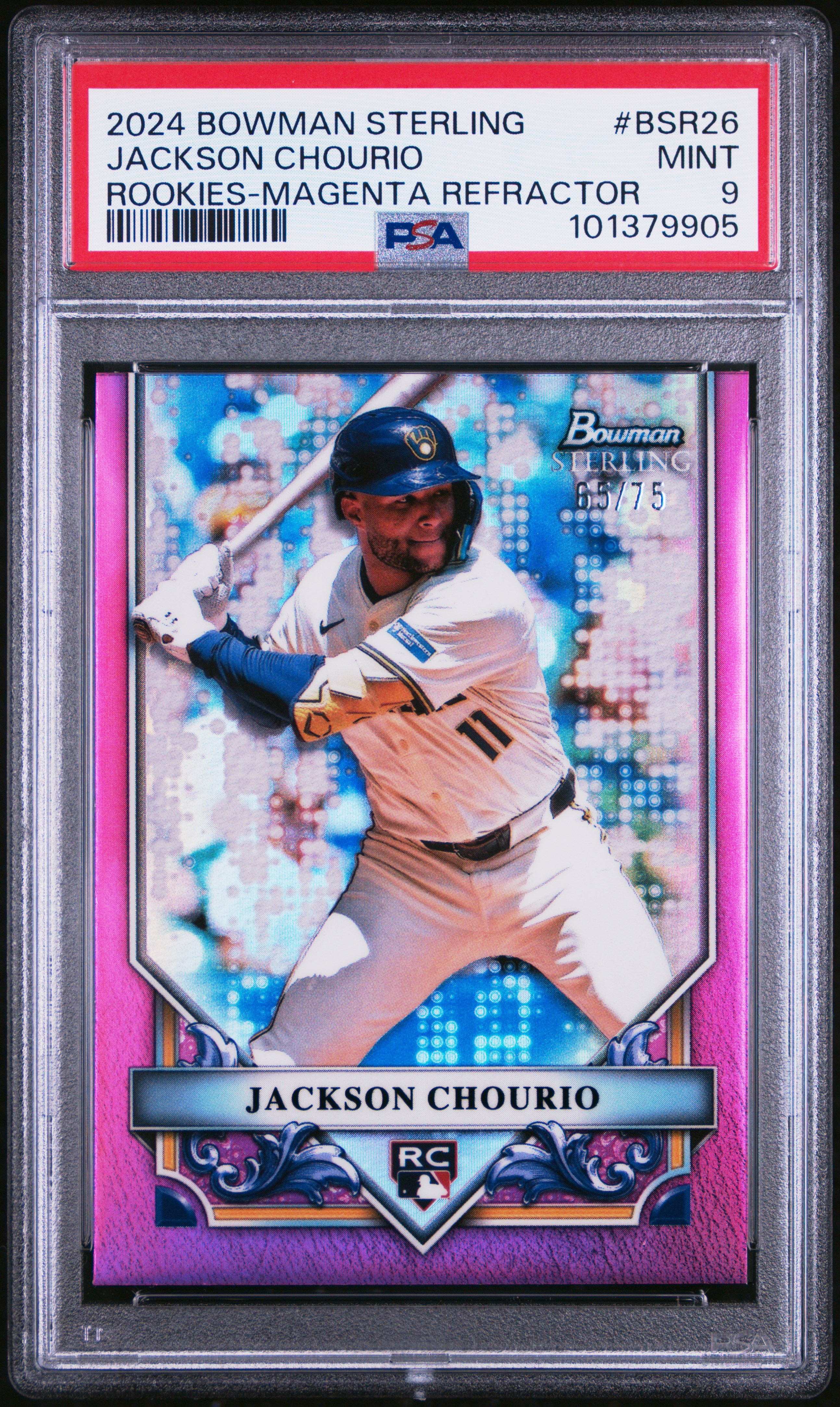 2024 Bowman Sterling Rookies Jackson Chourio #Bsr26 (Rookies-Magenta Refractor) Mint 9 front
