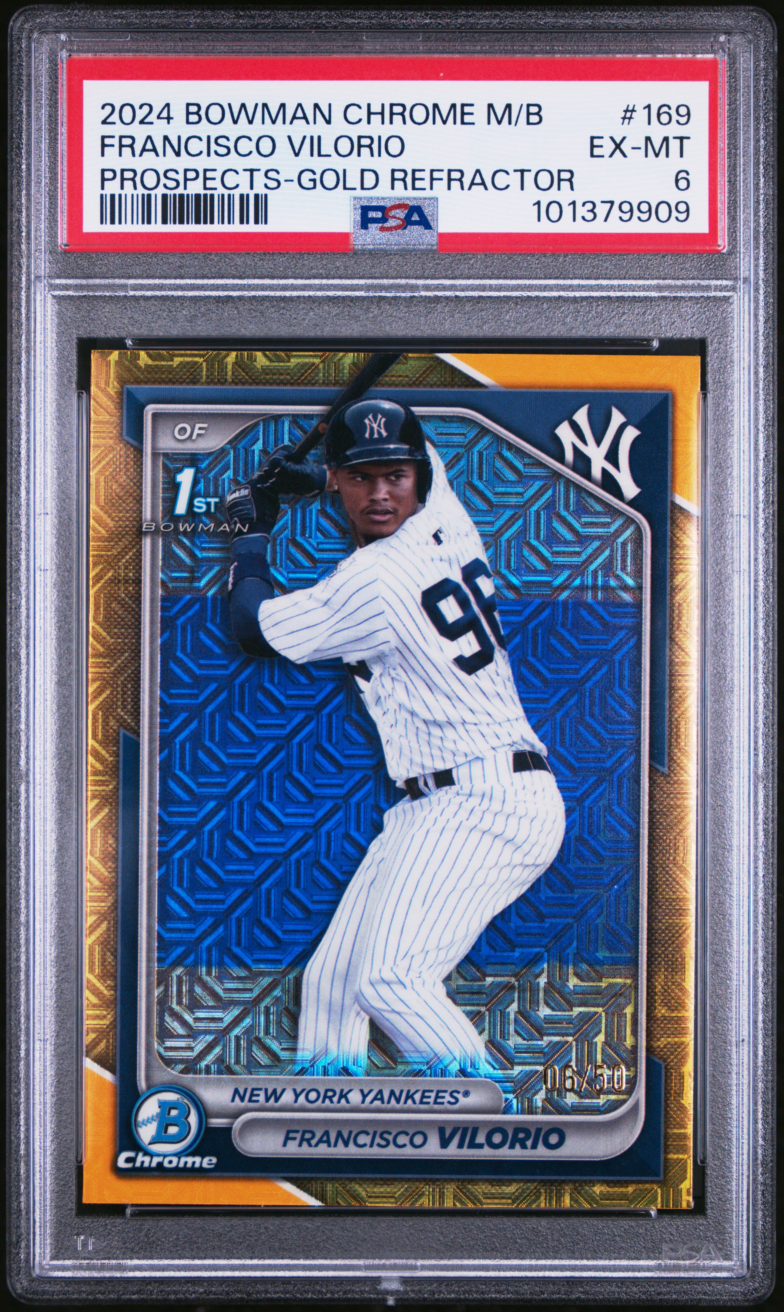 2024 Bowman Mega Box Chrome Prospects Francisco Vilorio #169 (Prospects-Gold Refractor) Ex-Mt 6 front