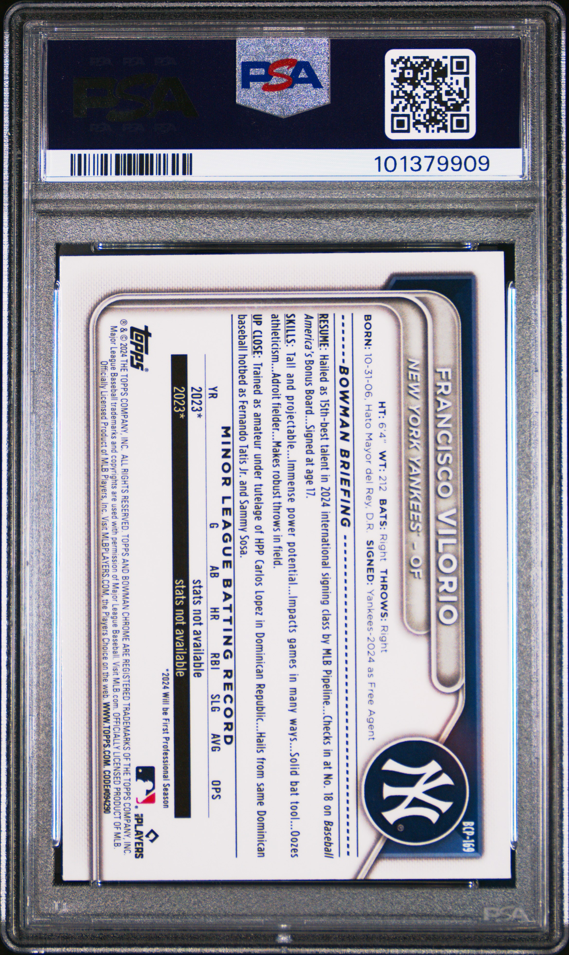 2024 Bowman Mega Box Chrome Prospects Francisco Vilorio #169 (Prospects-Gold Refractor) Ex-Mt 6 back