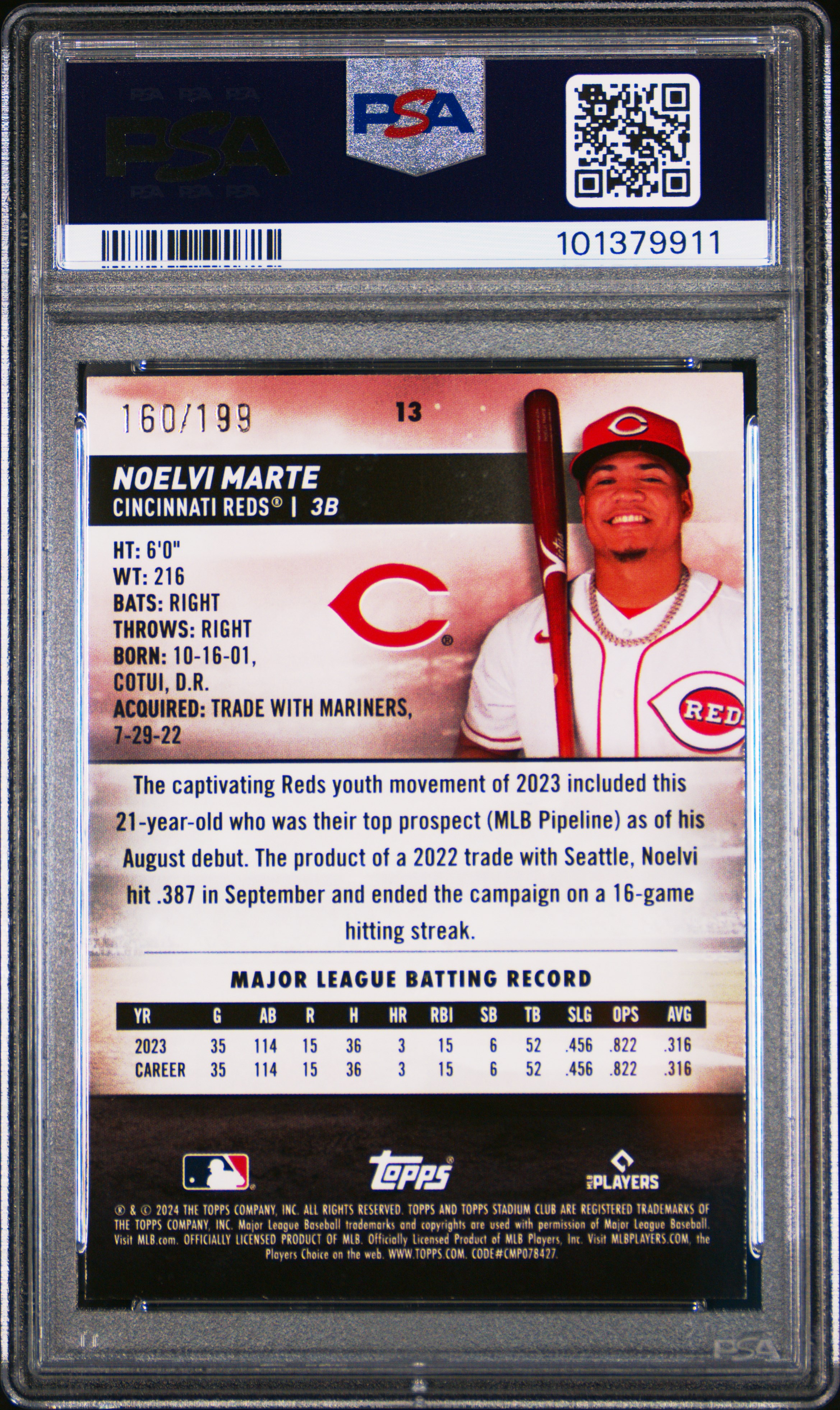 2024 Topps Stadium Club Noelvi Marte #13 (Green Foil) Mint 9 back