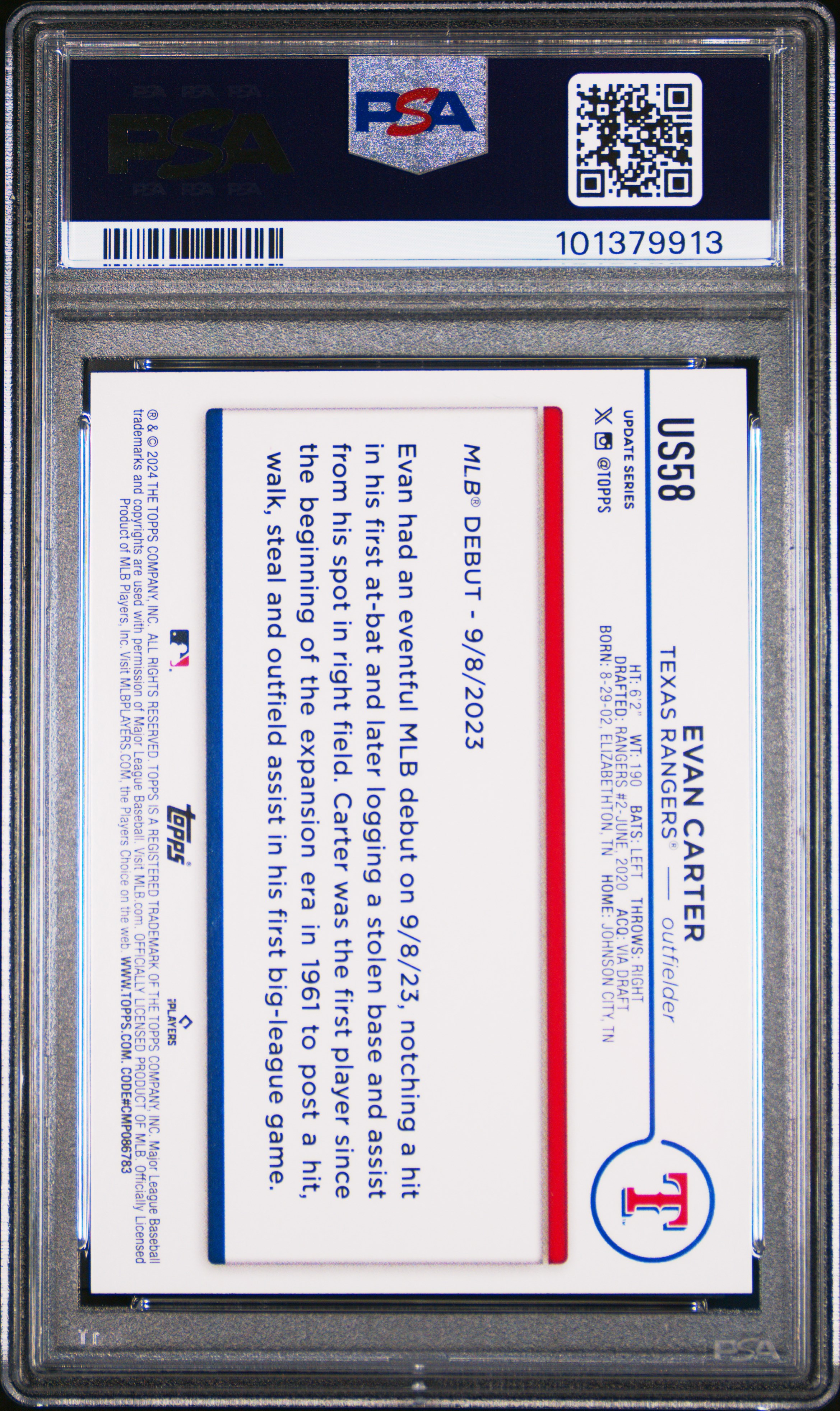 2024 Topps Update Evan Carter #Us58 (Holiday) Mint 9 back