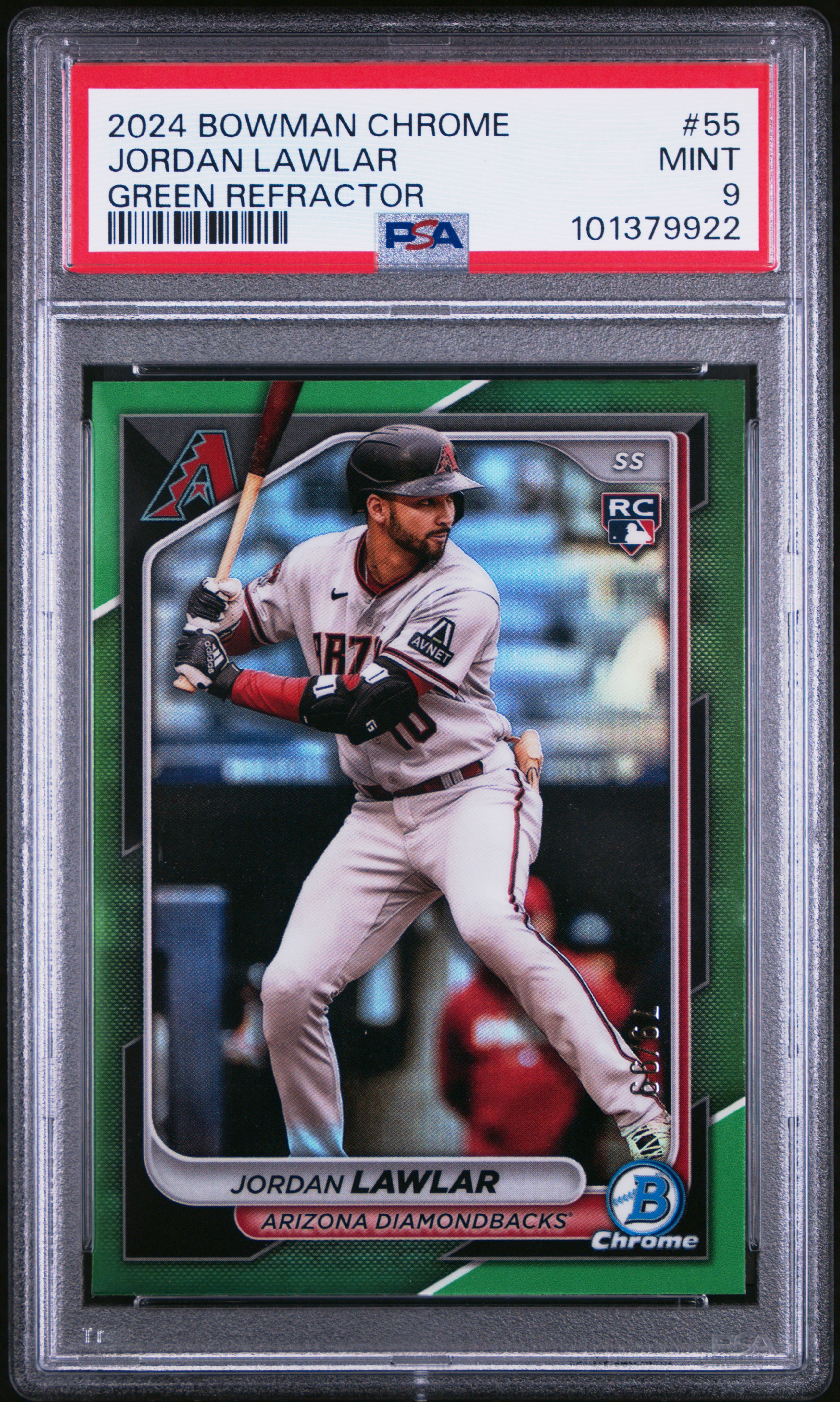 2024 Bowman Chrome Jordan Lawlar #55 (Green Refractor) Mint 9 front