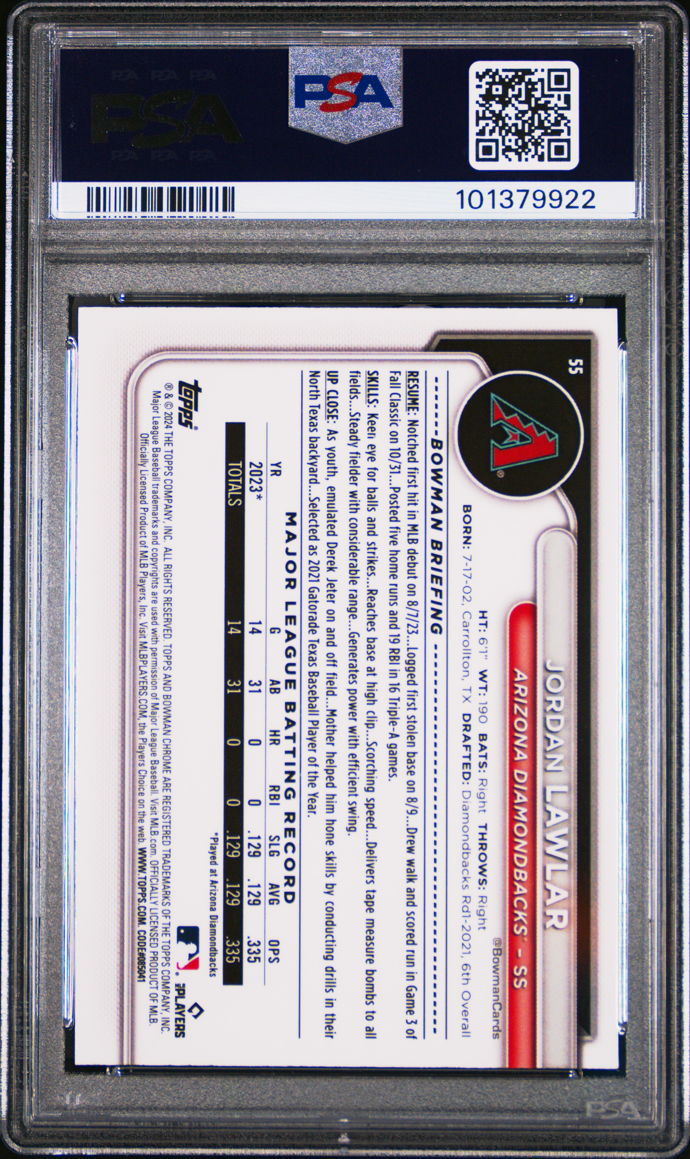 2024 Bowman Chrome Jordan Lawlar #55 (Green Refractor) Mint 9 back