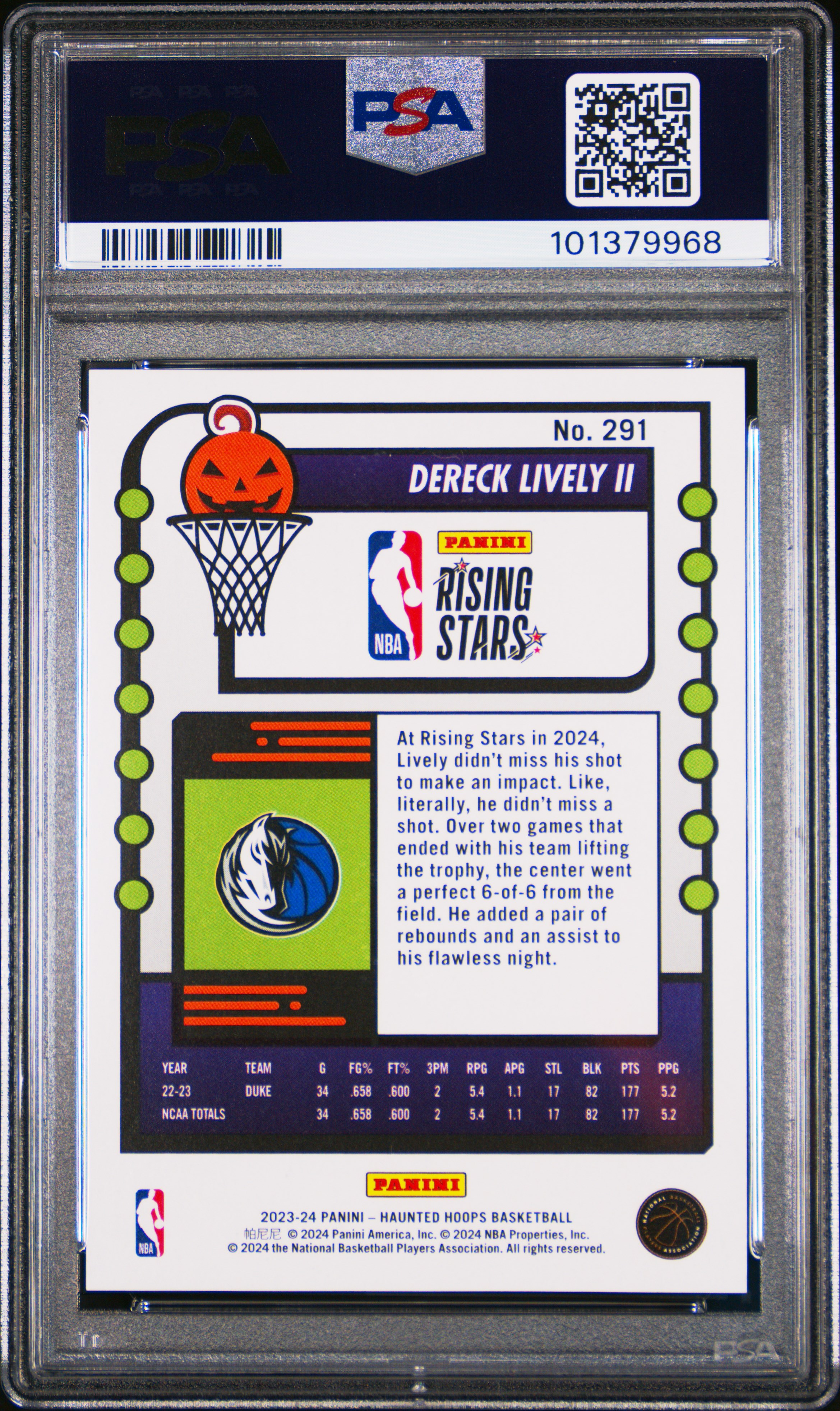 2023 Panini Haunted Hoops Dereck Lively Ii #291 (Orange) Gem Mt 10 back