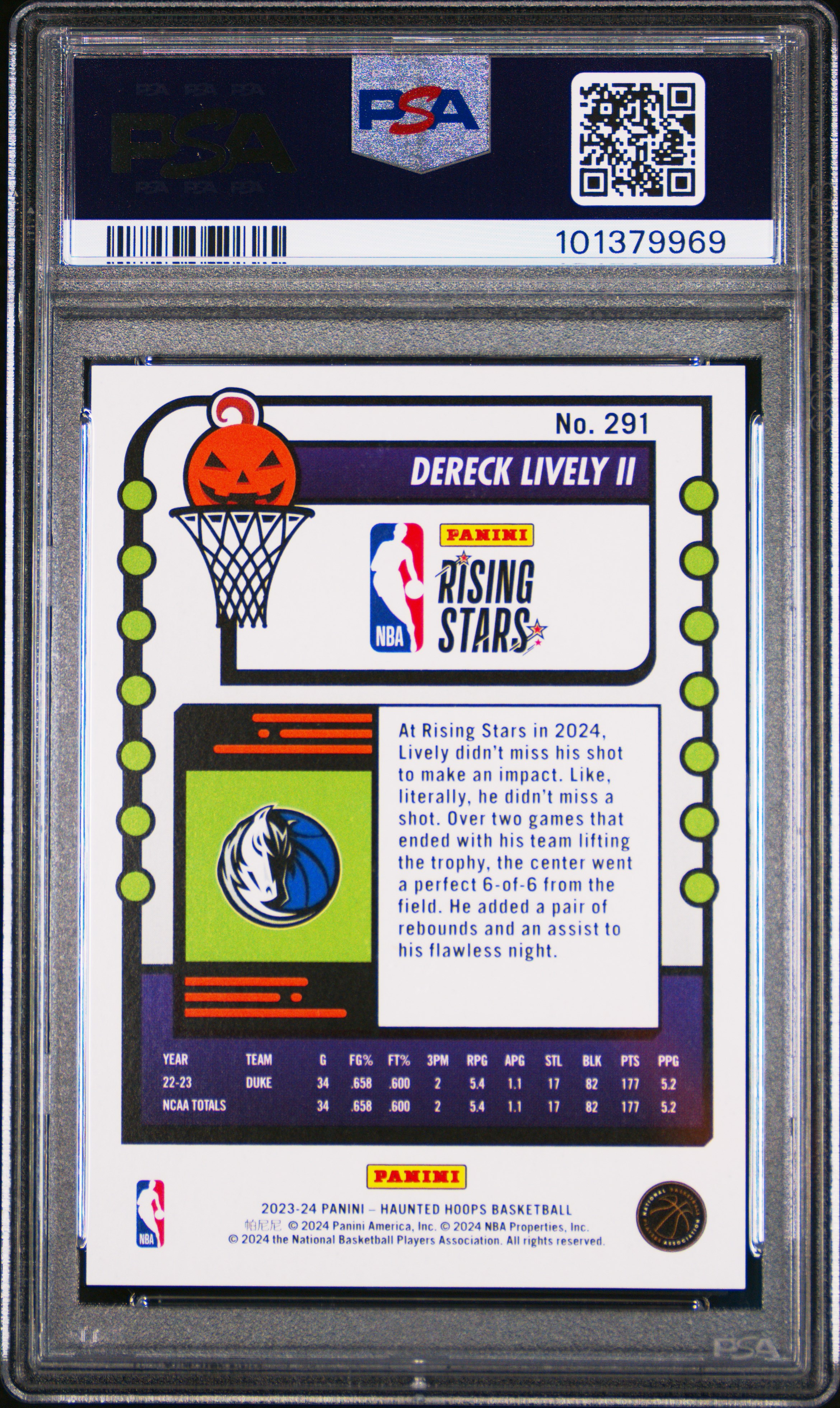 2023 Panini Haunted Hoops Dereck Lively Ii #291 (Orange) Gem Mt 10 back