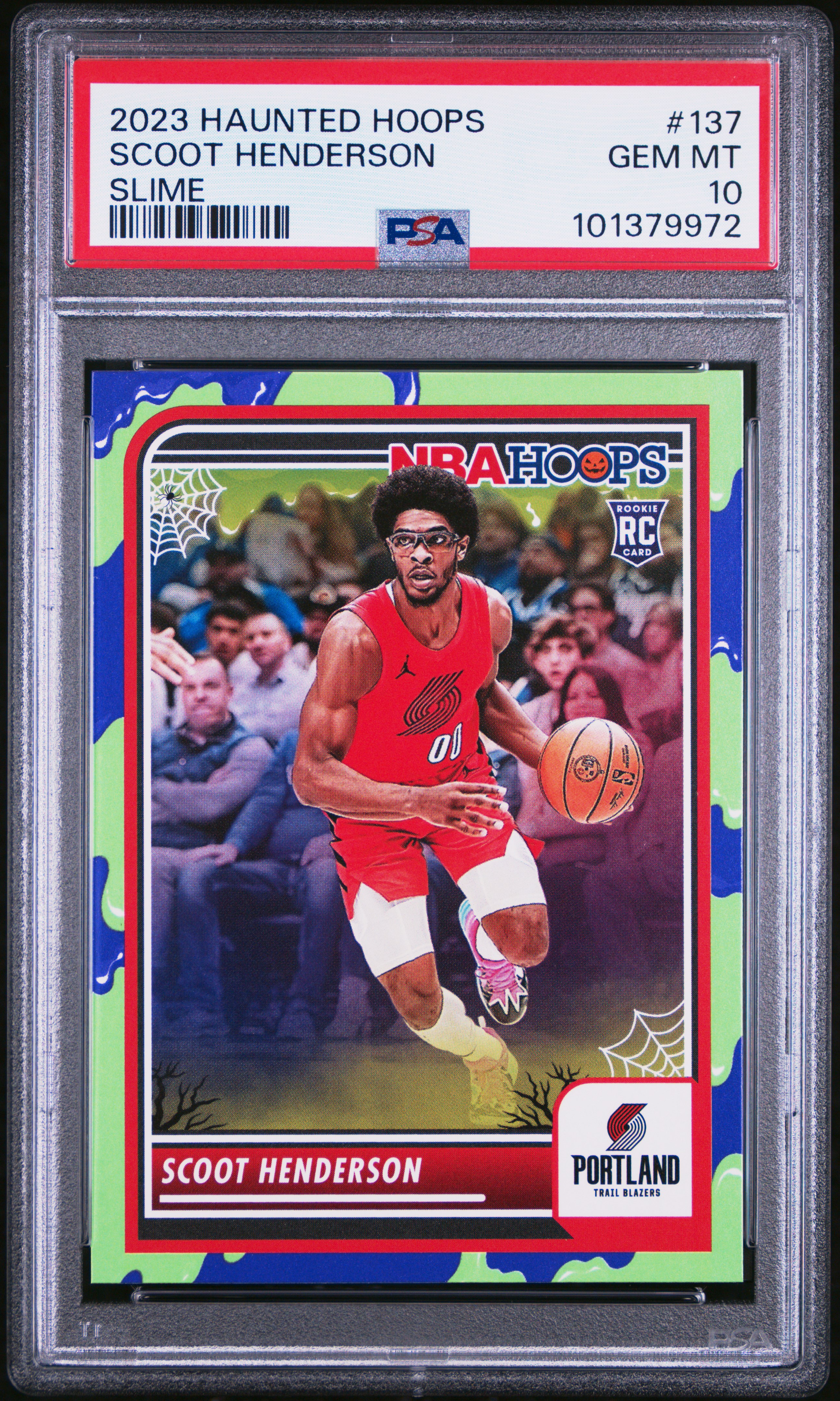 2023 Panini Haunted Hoops Scoot Henderson #137 (Slime) Gem Mt 10 front