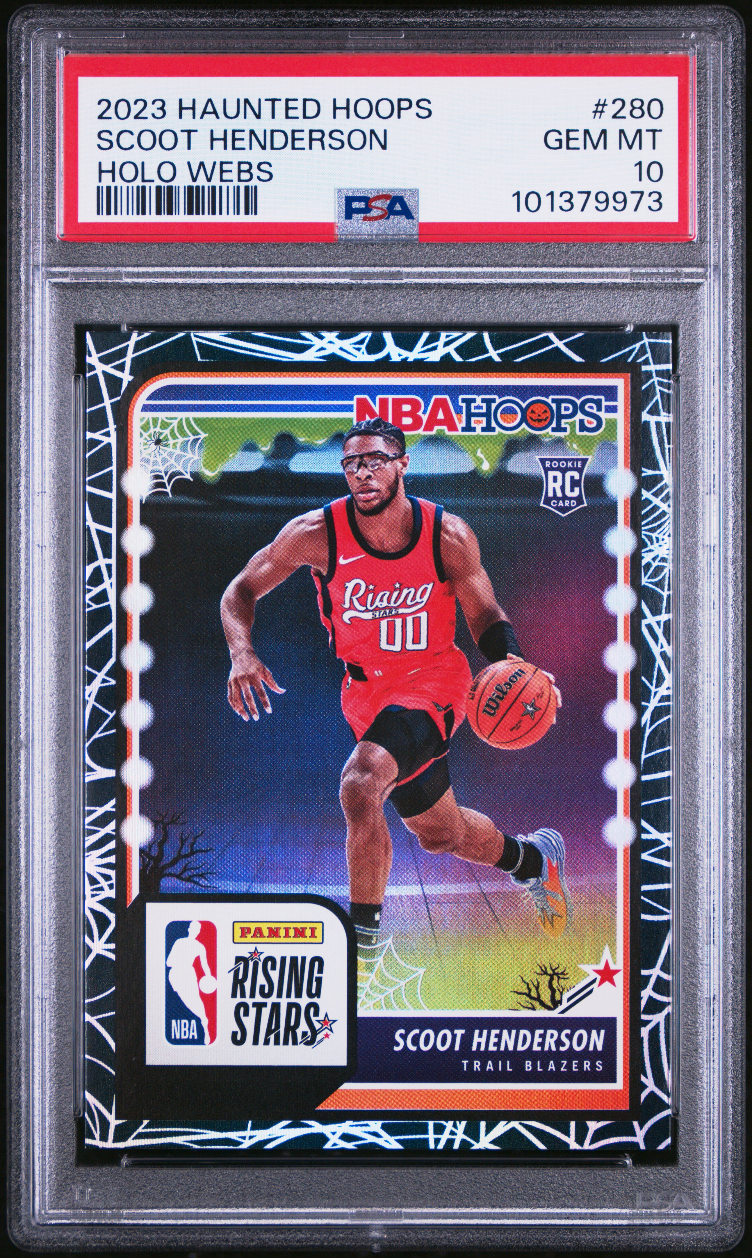 2023 Panini Haunted Hoops Scoot Henderson #280 (Holo Webs) Gem Mt 10 front