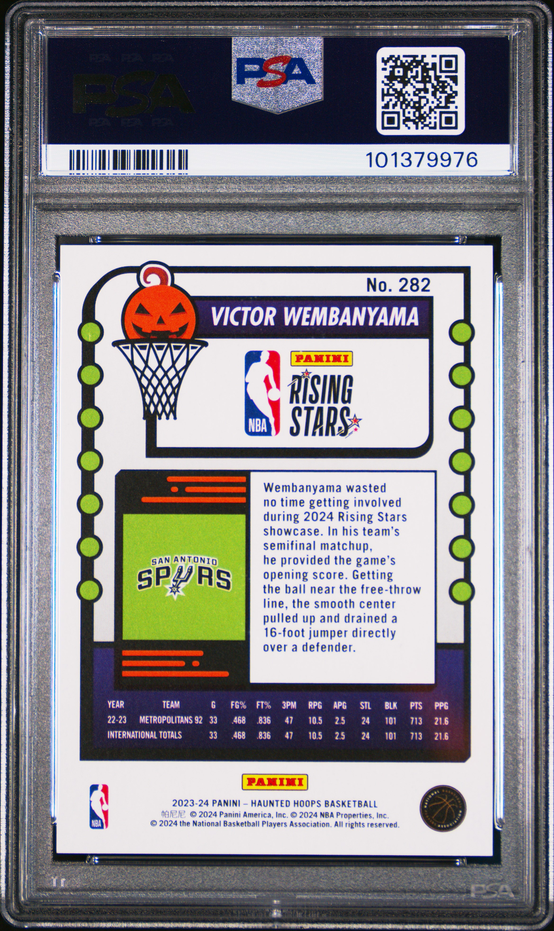 2023 Panini Haunted Hoops Victor Wembanyama #282 (Orange) Mint 9 back