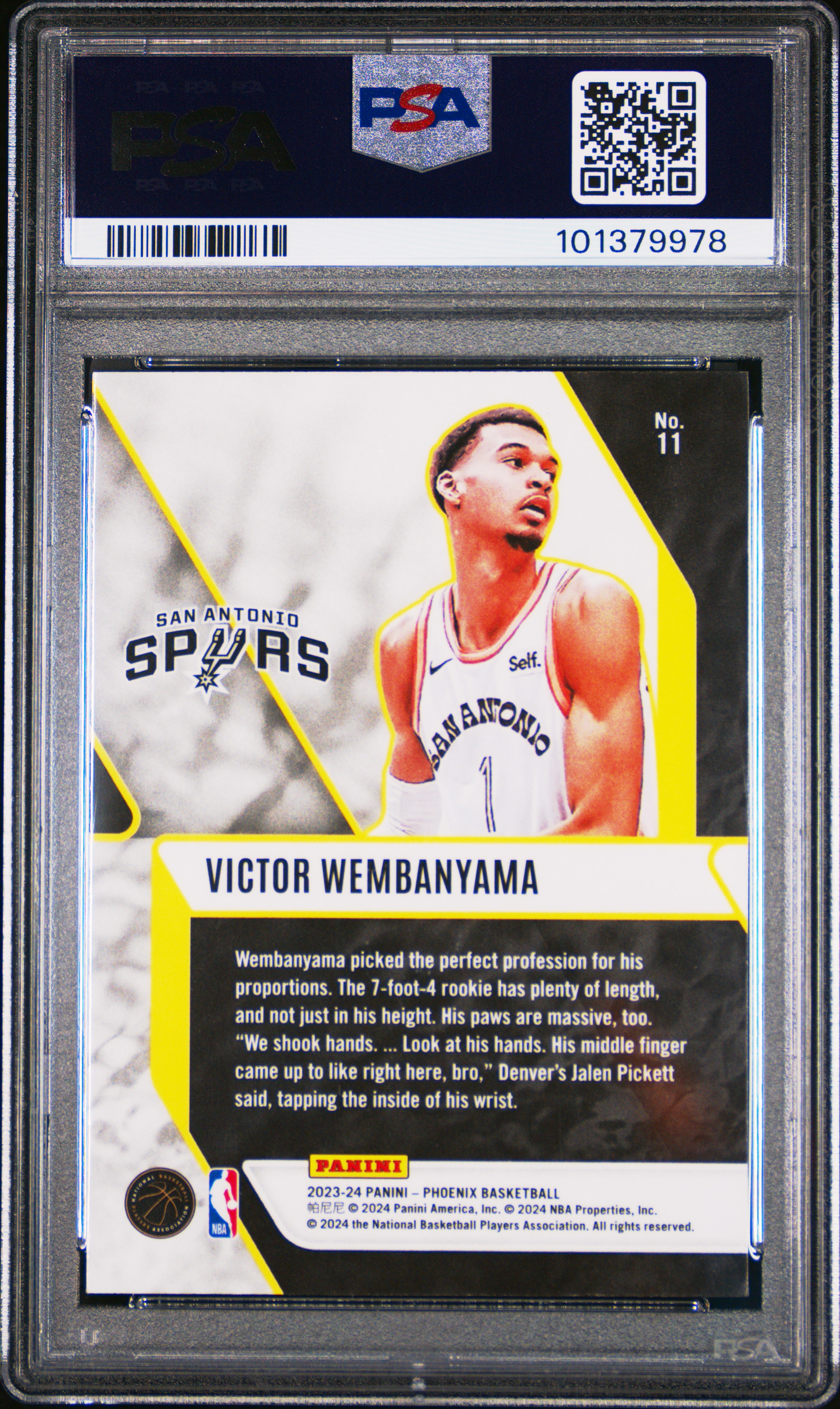 2023 Panini Phoenix Fade To Black Victor Wembanyama #11 Mint 9 back