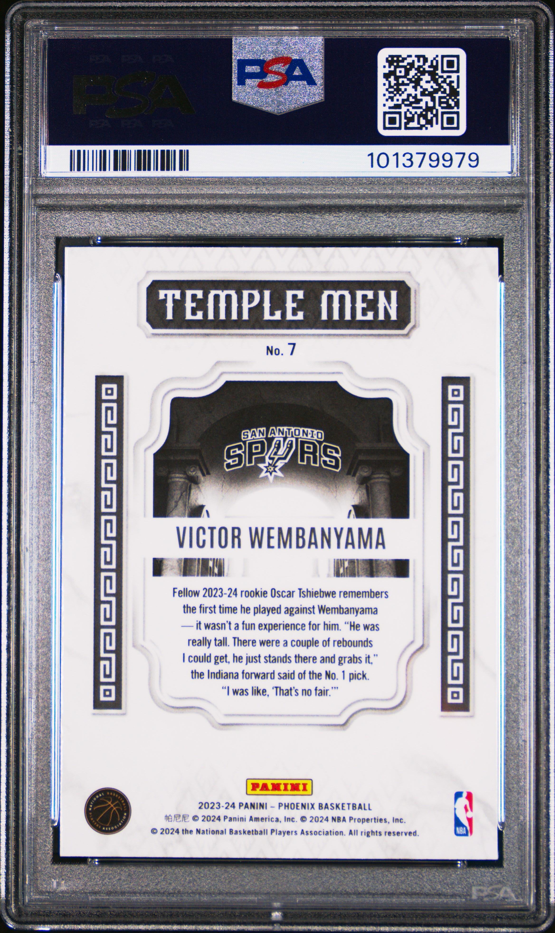 2023 Panini Phoenix Temple Men Victor Wembanyama #7 Mint 9 back