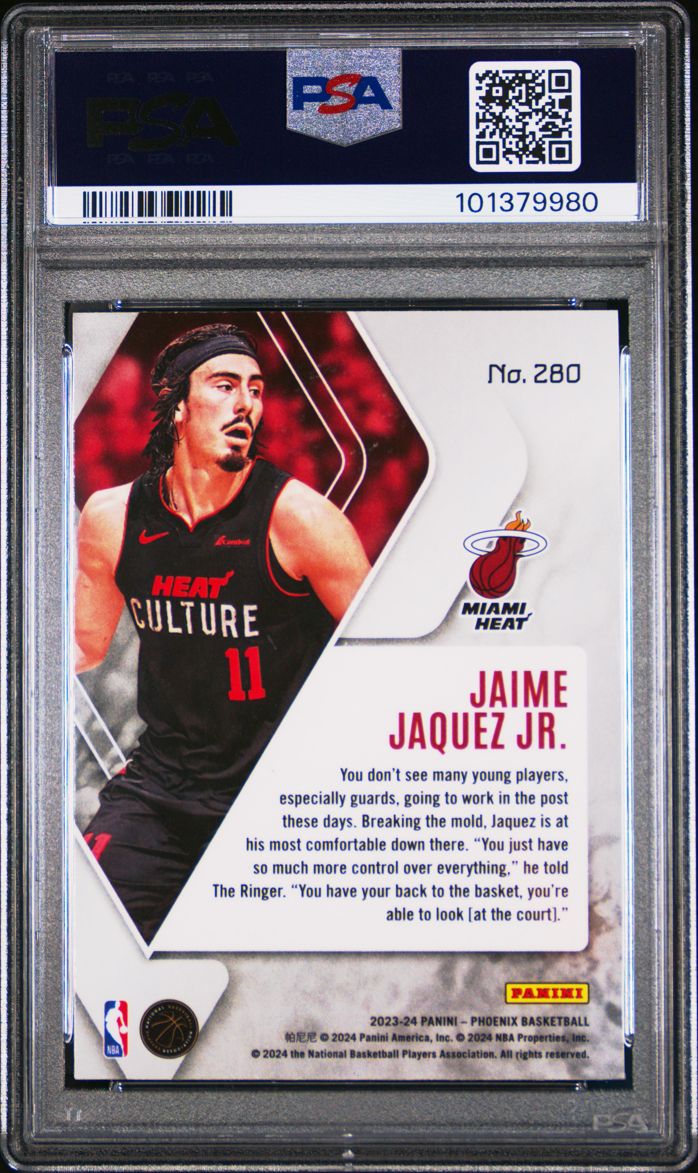 2023 Panini Phoenix Jaime Jaquez Jr. #280 (Teal Lazer) Gem Mt 10 back