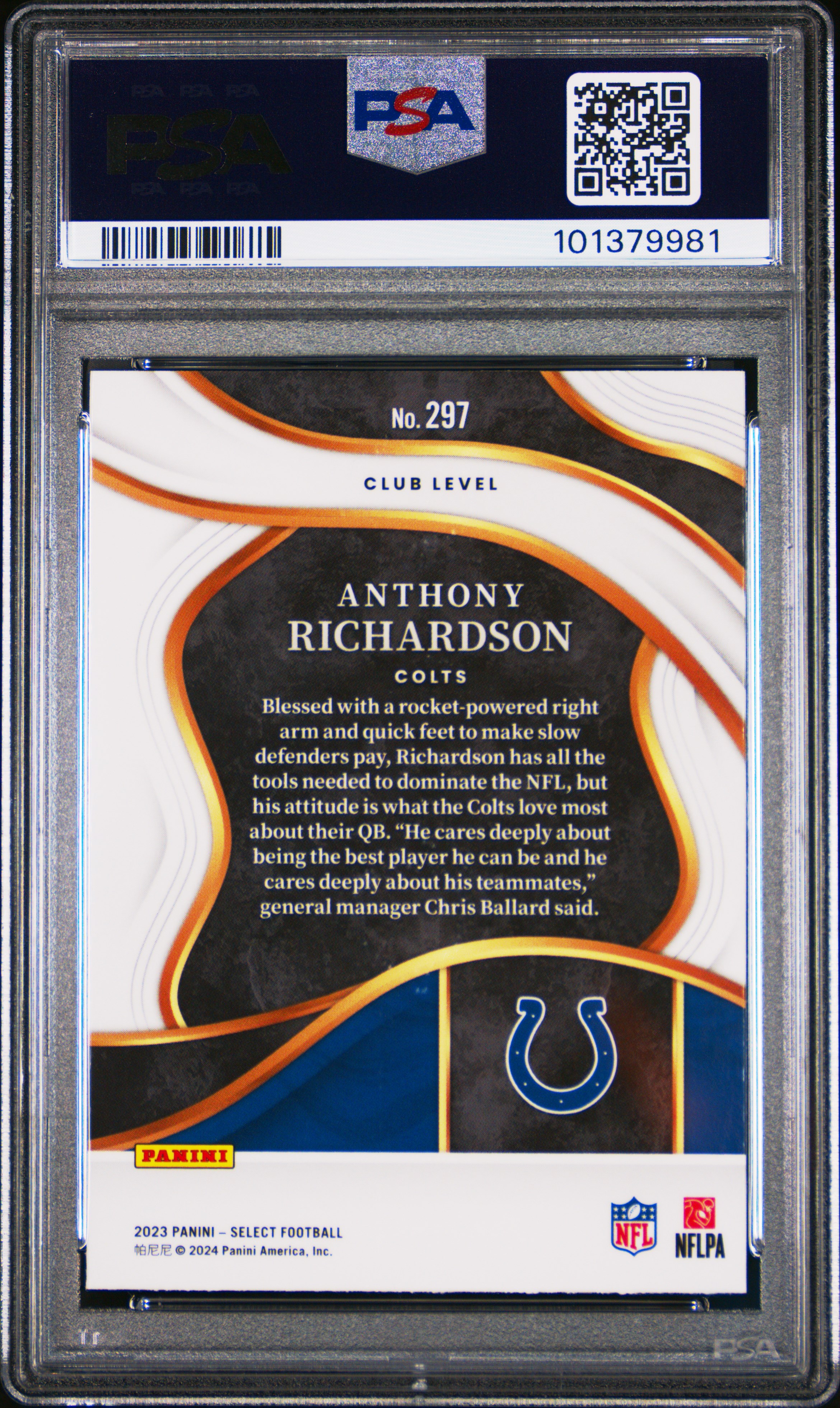 2023 Panini Select Anthony Richardson #297 Gem Mt 10 back