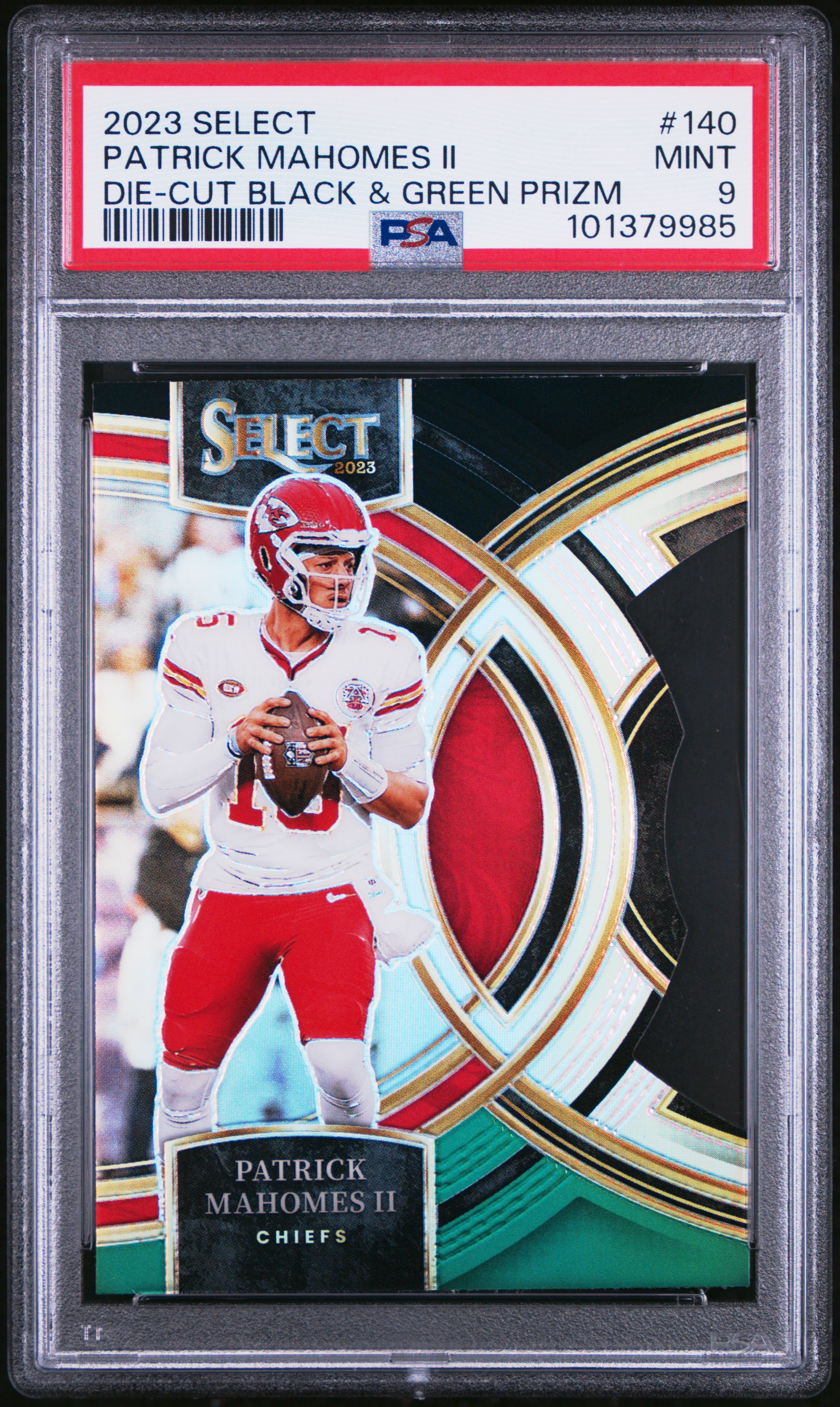 2023 Panini Select Patrick Mahomes Ii #140 (Die-Cut Black & Green Prizm) Mint 9 front
