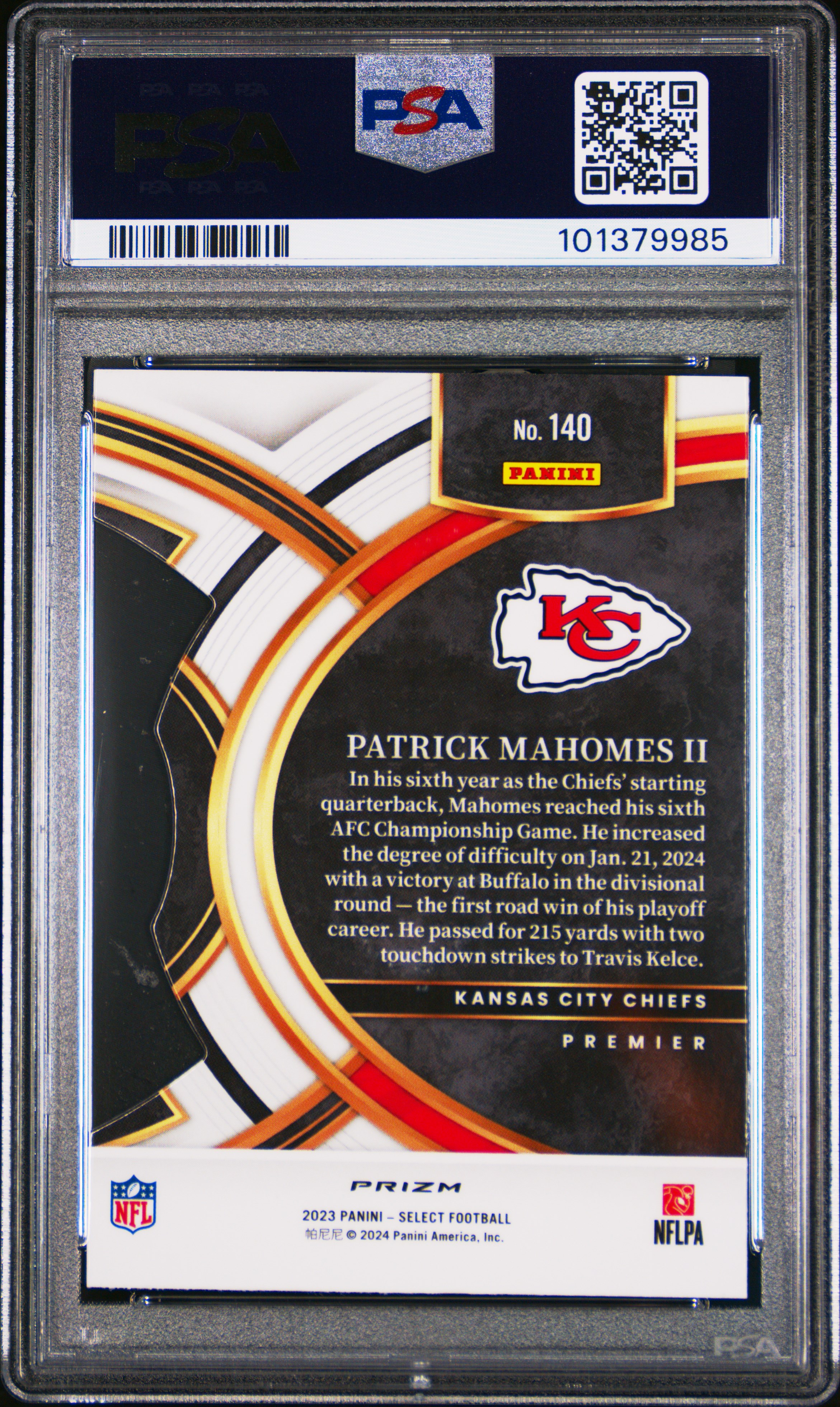 2023 Panini Select Patrick Mahomes Ii #140 (Die-Cut Black & Green Prizm) Mint 9 back