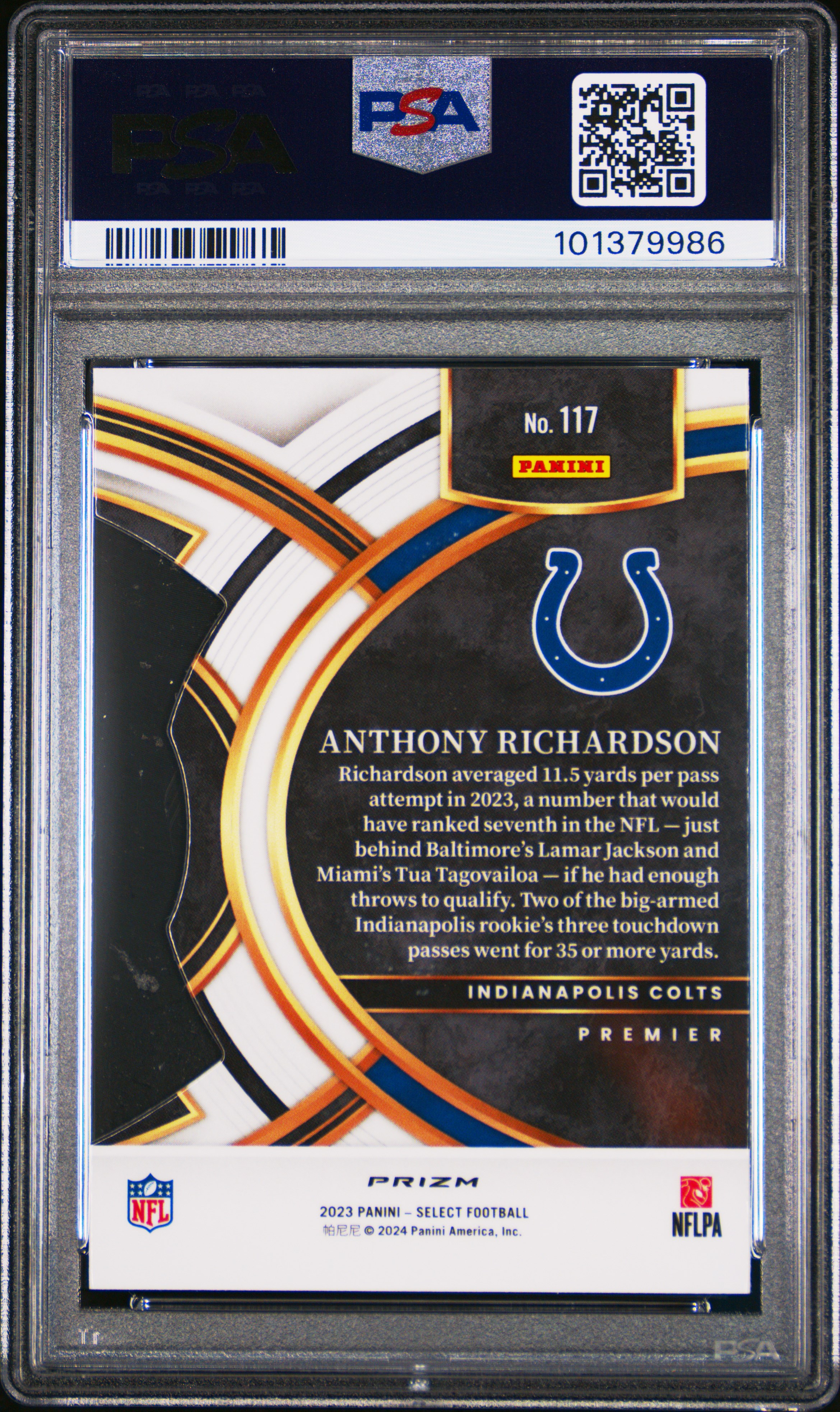 2023 Panini Select Anthony Richardson #117 (Die-Cut Silver Prizm) Gem Mt 10 back