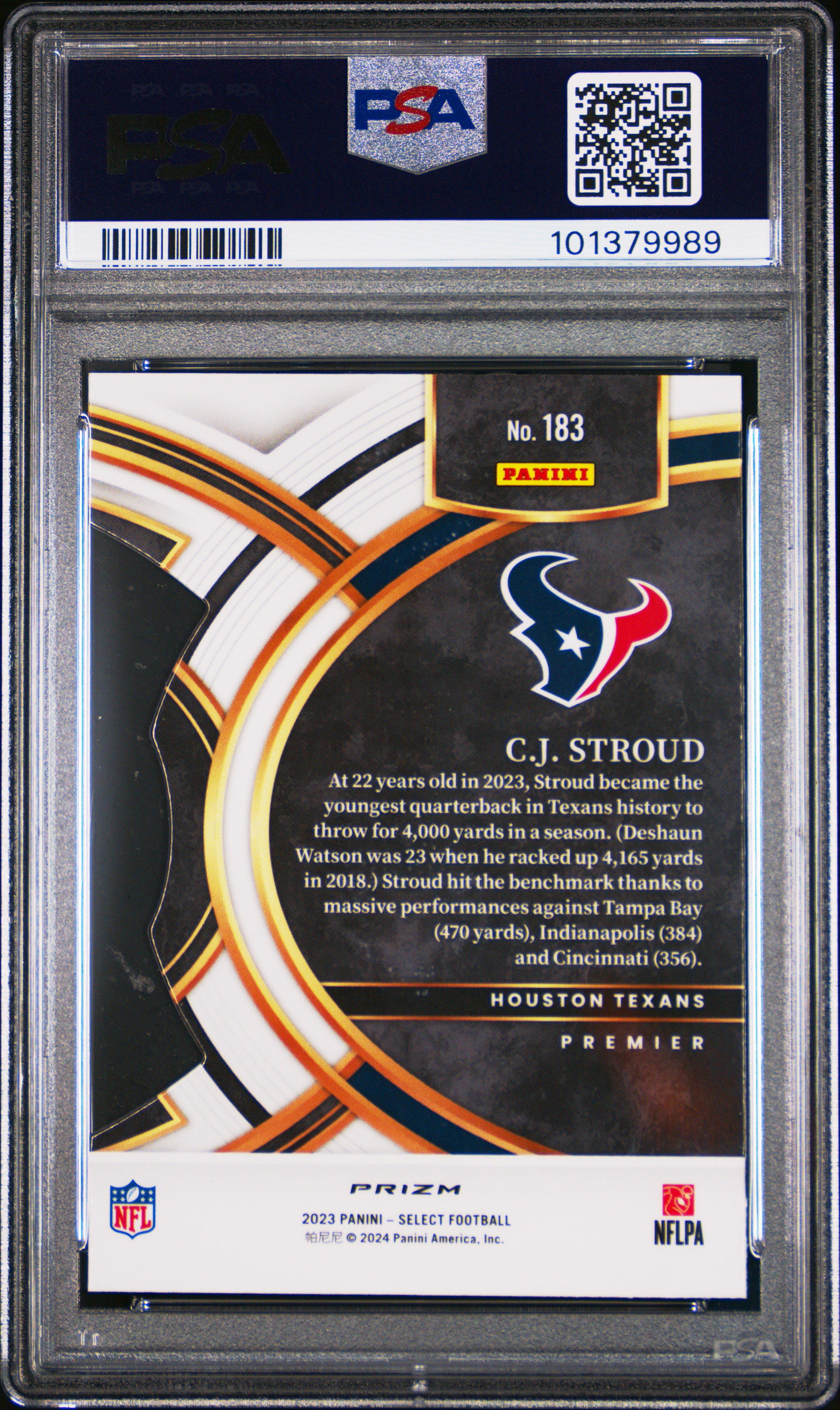 2023 Panini Select Cj Stroud #183 (Die-Cut Black & Green Prizm) Mint 9 back