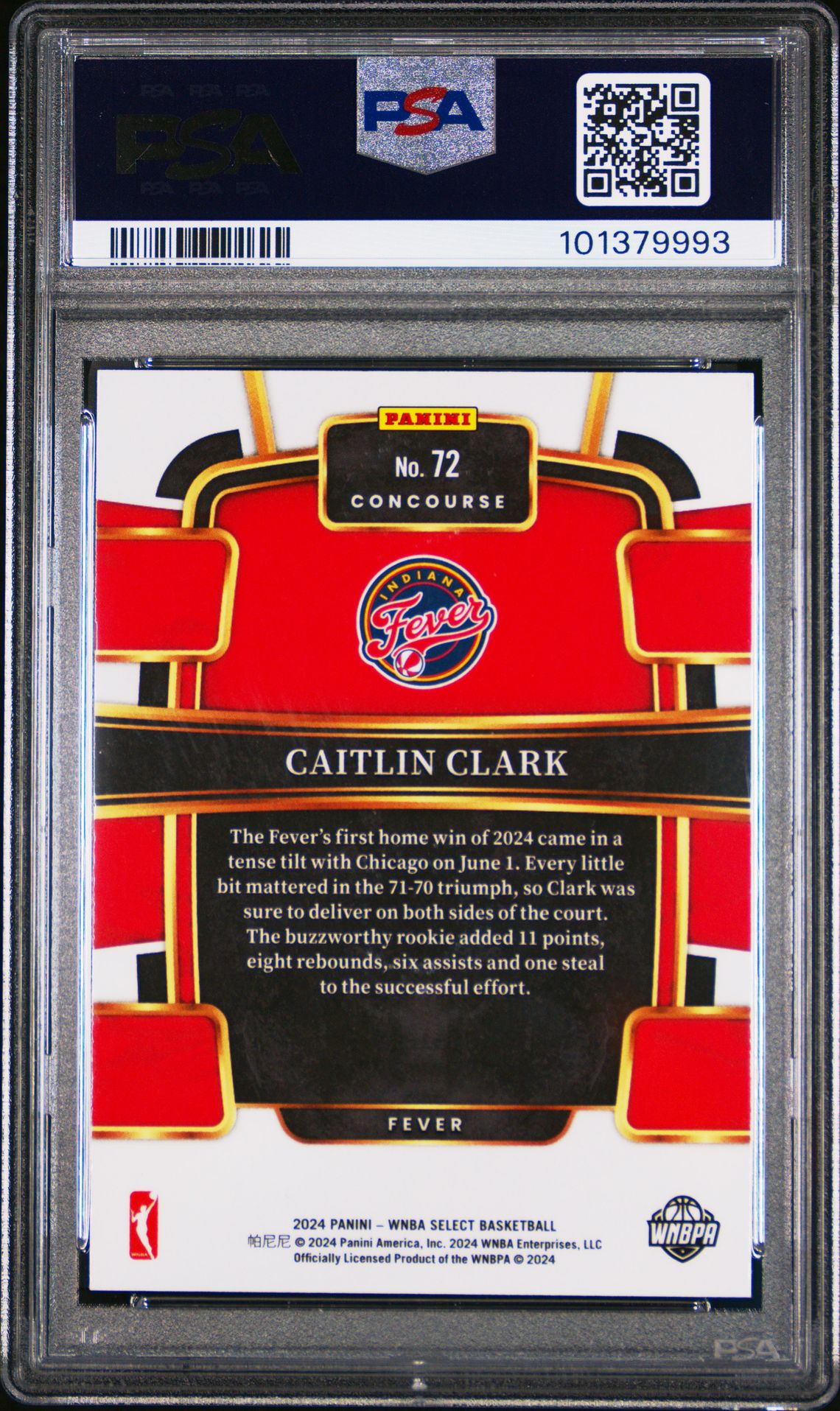 2024 Panini Select Wnba Caitlin Clark #72 Gem Mt 10 back view - PSA certificate #101379993