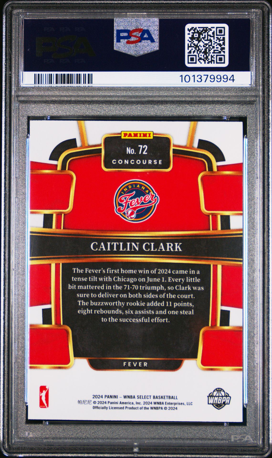 2024 Panini Select Wnba Caitlin Clark #72 Gem Mt 10 back view - PSA certificate #101379994