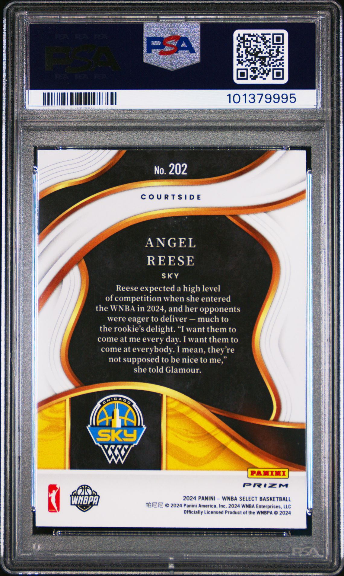 2024 Panini Select Wnba Angel Reese #202 (Red Ice) Gem Mt 10 back view - PSA certificate #101379995