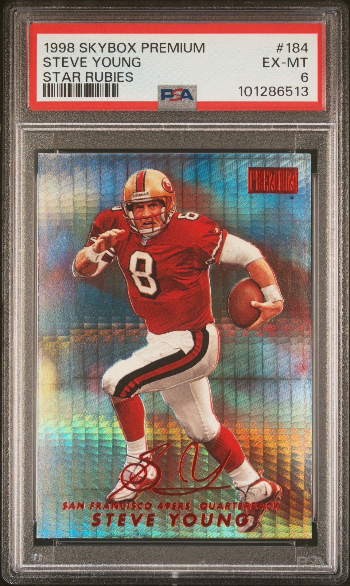 1998 SkyBox SKYBOX PREMIUM STAR RUBIES #184 Steve Young front