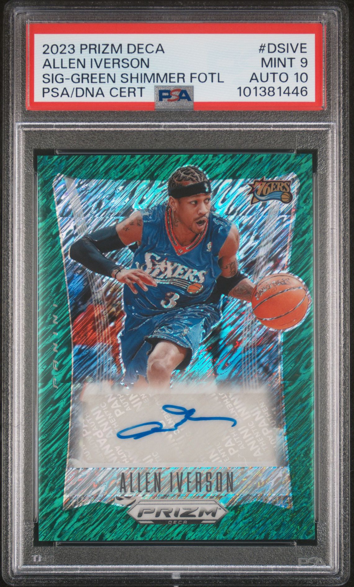 2023 Panini Prizm GREEN SHIMMER FOTLCertificationPrimary Signer (1 Signer)ALLEN IVERSON Allen Iverson front