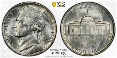 1943-P 5C Doubled Die Obverse MS66+