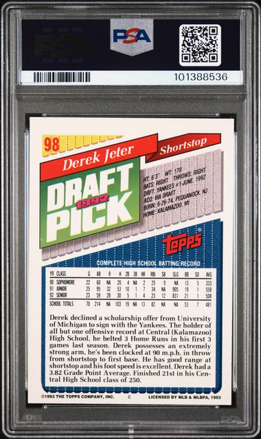 1993 Topps Derek Jeter #98 Nm-Mt 8 back